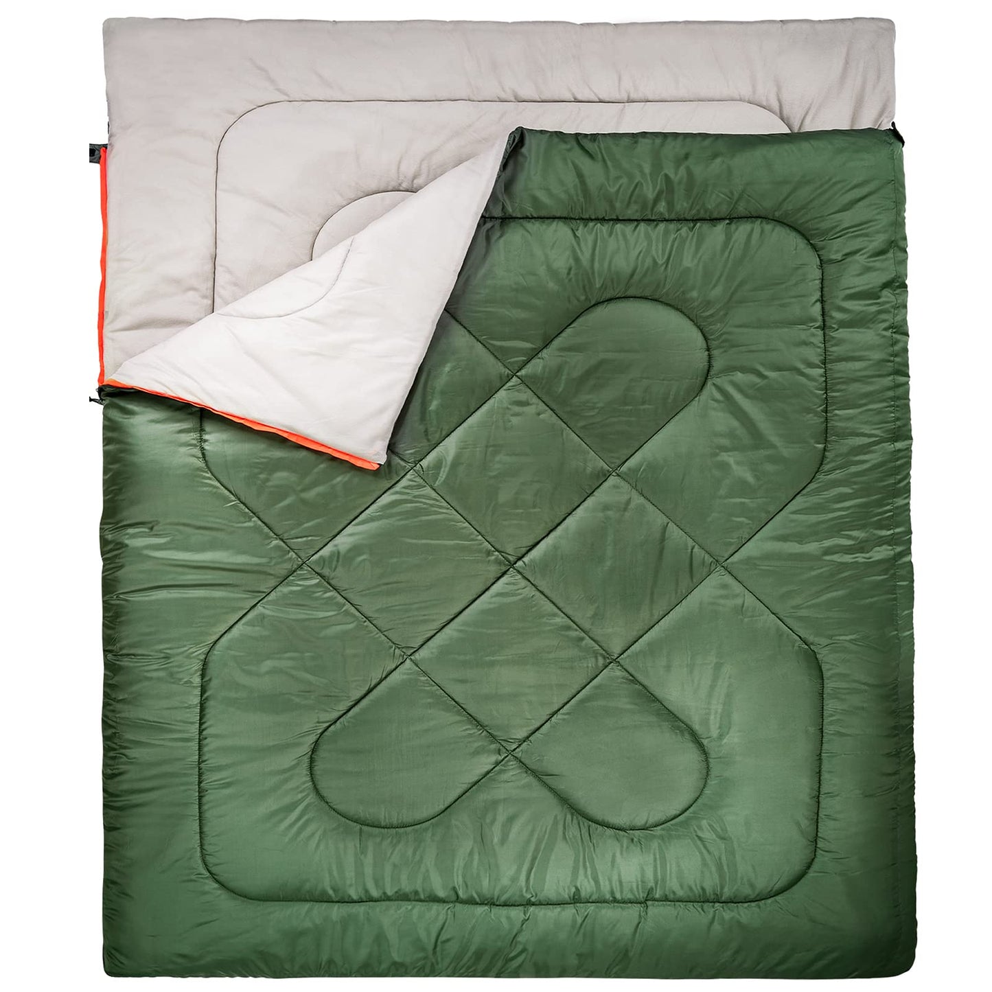 Amazon Basics 40°F Cold Weather Two-Person Sleeping Bag for Outdoor Camping, Queen Size XL, 87" x 59", Olive Green