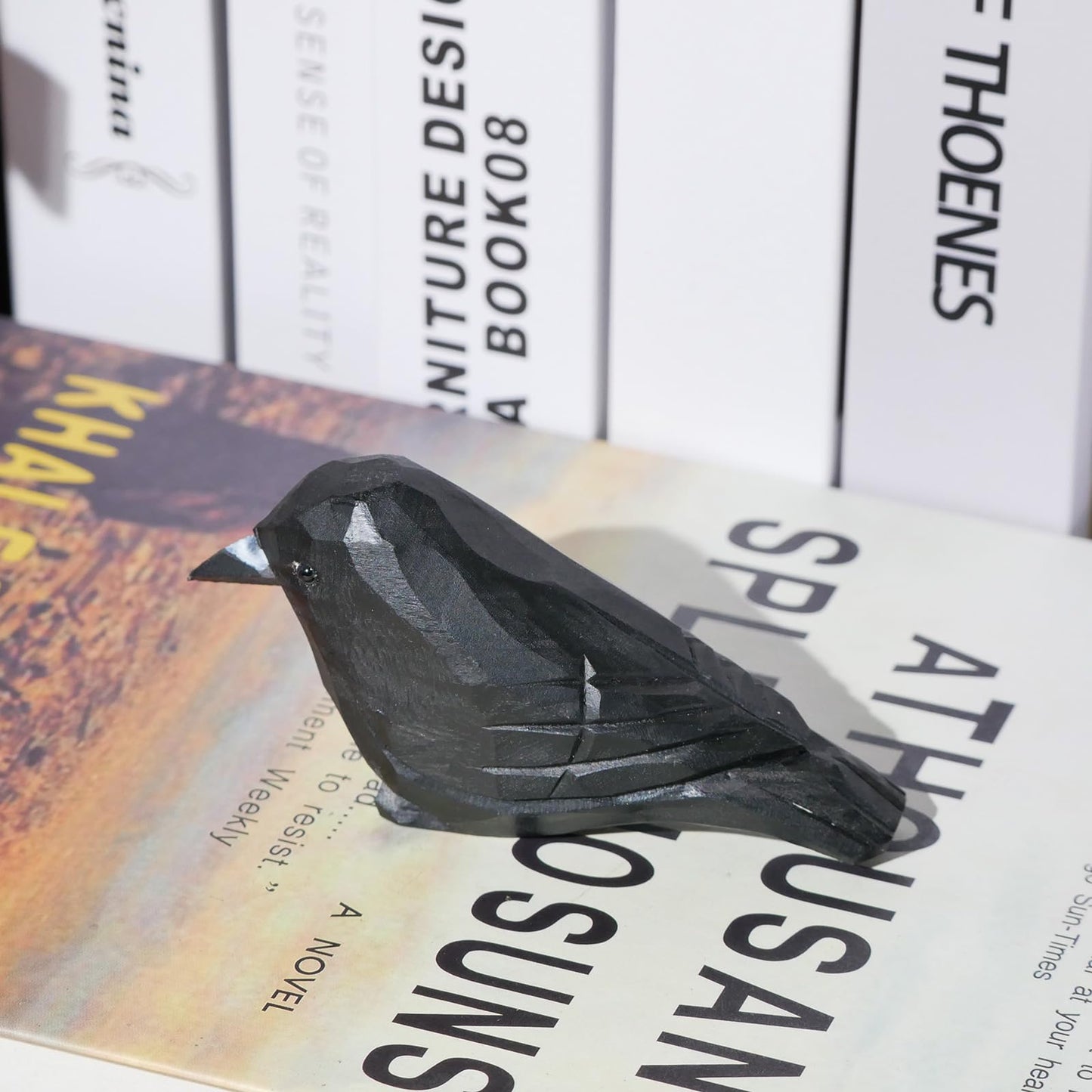 DinNingNing Wood Crow Figurine Black Raven Decor Small Animal Statues Carving Sculpture Ornament Bird Gifts