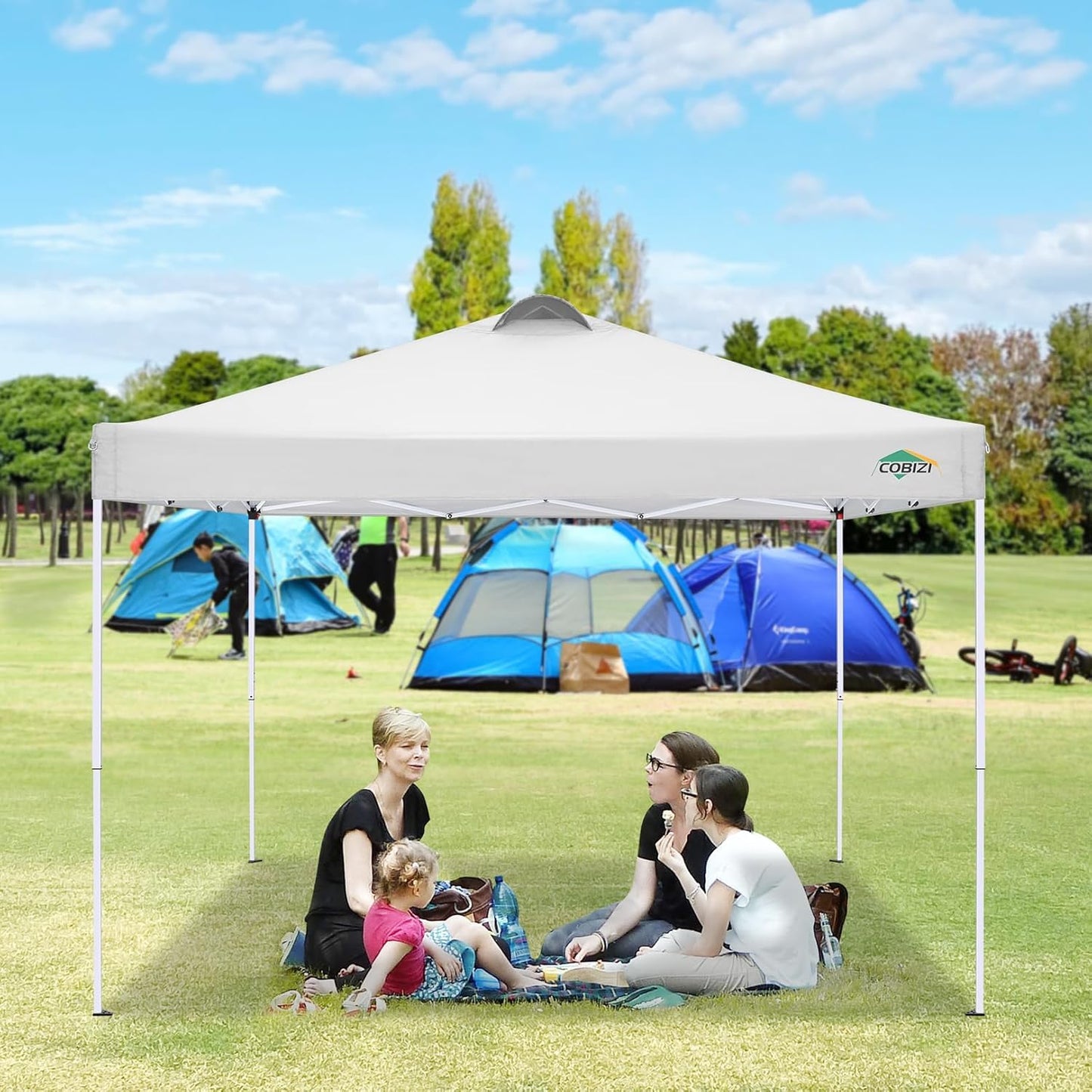 COBIZI 10x10 Pop Up Canopy Tent, One Push Outdoor Gazebo with 4 Removable Sidewalls & Air Vent, Waterproof Commercial Easy Up Adjustable Canopy with 4 Sandbags, 4 Stakes & 8 Ropes for Party, White