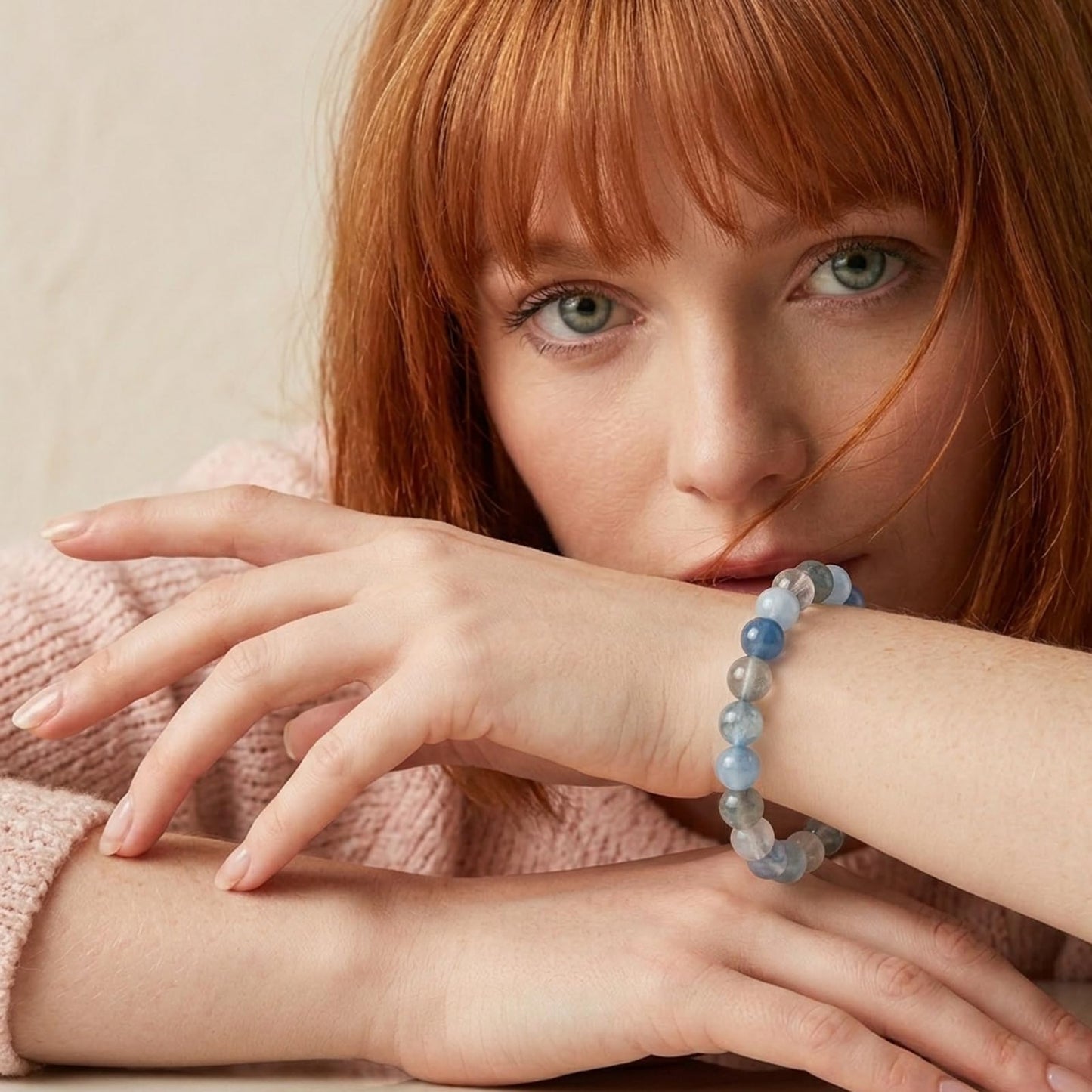 Kryllite Crystal Bracelets, Bracelet for Women, Nature Aquamarine Crystal Stretch Elastic Bracelet, Nature Gemstone-8mm, Healing Stone Bracelets, Blue Jewelry Gifts for Women, Holiday