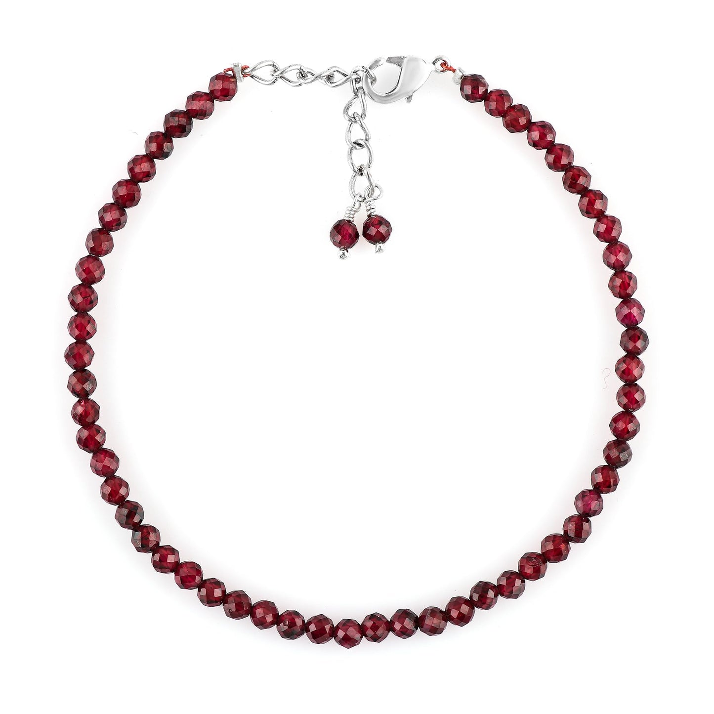 Gemkora Natural Real Rhodolite Garnet Crystals Bracelet, 3mm Best Grade Micro Cut Beads, Chakra Healing Gemstone, Beautiful Simple Jewelry, Silver Plated Jewelry 7+1 inch