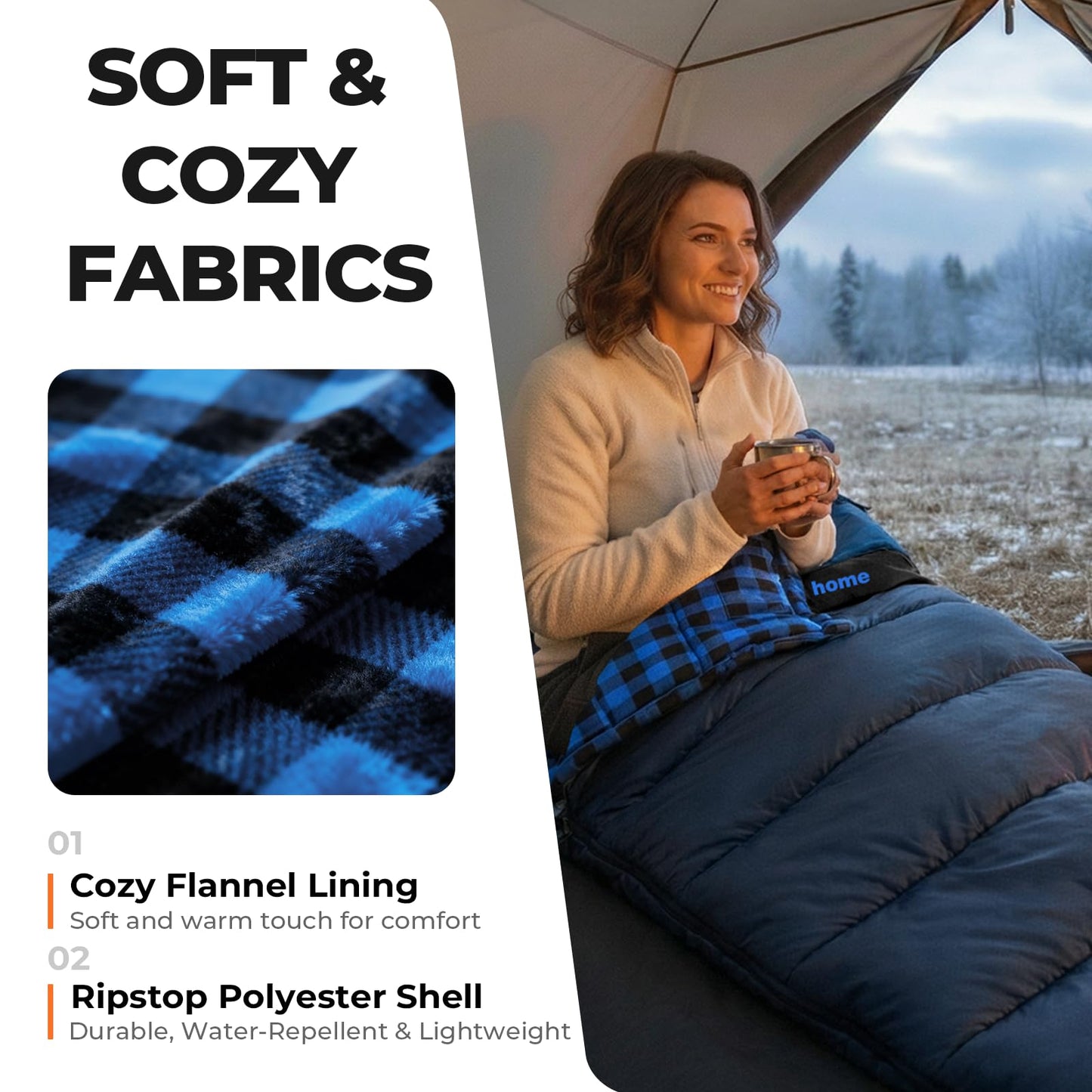 TANSTRIDER Cotton Flannel XXL Sleeping Bags for Adults Cold Weather Camping Sleeping Bag for Adults Kids Teens with Compression Sack,Camping Gear for Traveling,Hiking,Climbing,Outdoor,Indoor
