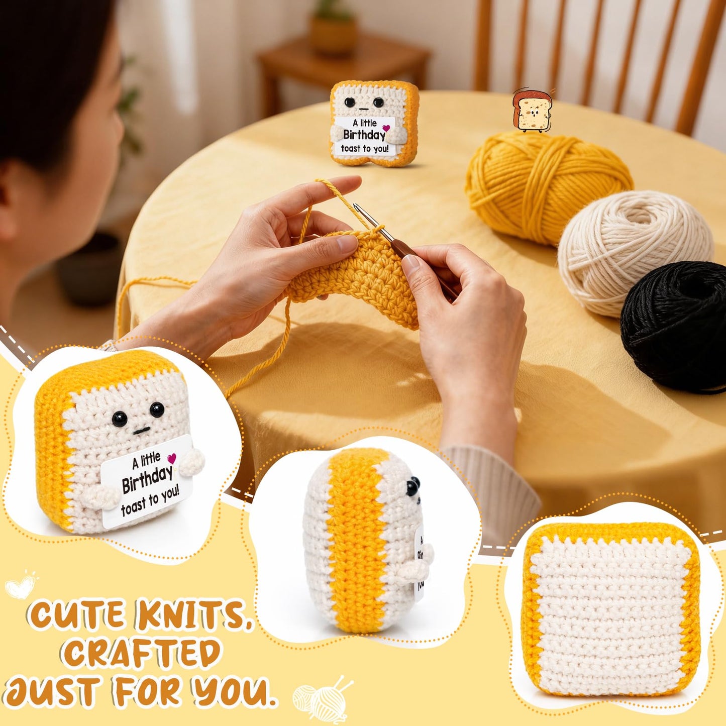 Ovrrcame A Little Birthday Toast to You - Funny Happy Birthday Gifts for Women, Men, Mom, Dad, Sister, Best Friend - Unique Birthday Decorations Crochet Toast Gift Card for Her/Him Ideas, Mothers Day