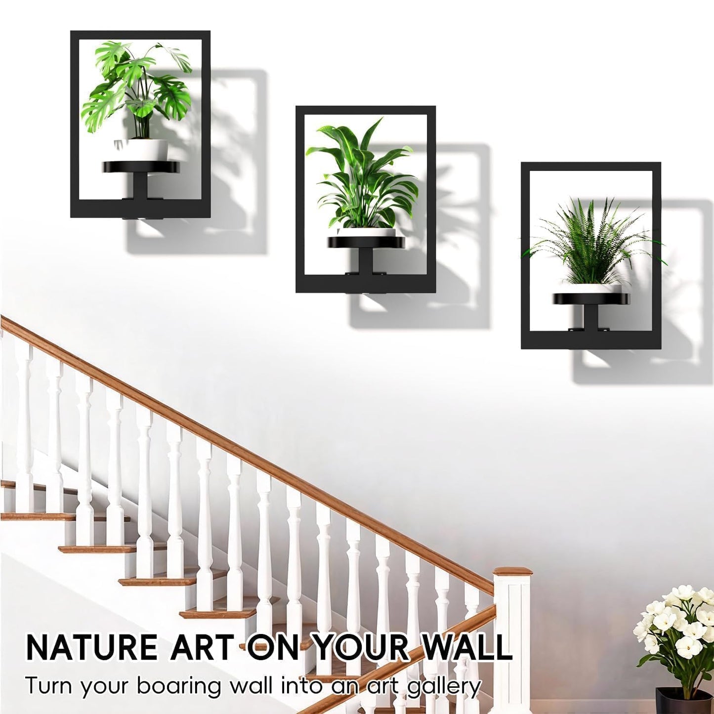 ALACOO Hanging Planters for Indoor Plants - Decorative Plant Frame & Sturdy Metal Wall Decor, Space Saving Wall Plant Holder for Living Room, Bedroom, Balcony, Office (Square-Black, 2Pcs)