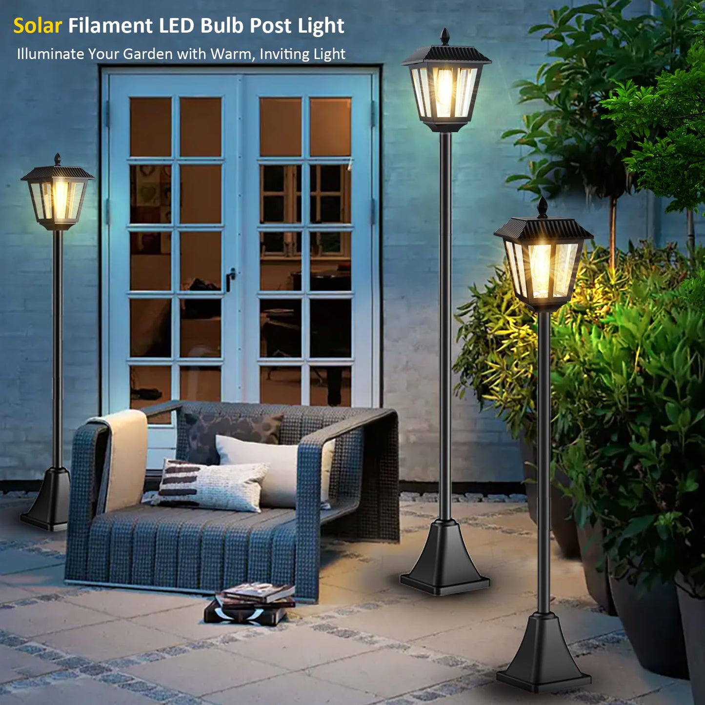 68" Solar Lamp Post Light Outdoor - 3000K Warm White, IP45 Waterproof Post Solar Lights Outdoor, Pole Lights Decorative Lamp for Yard Garden Patio Lawn Pathway Driveway Front/Back Door (2PK)