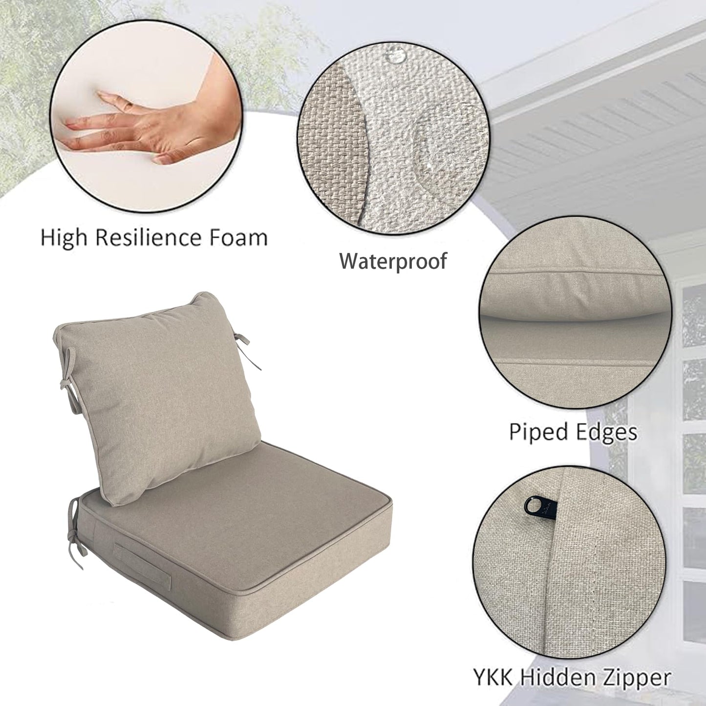 Garden lucky 19"x19" Outdoor Universal Cushion Set of 1, Patio Cushions with Handles & Ties, Water-Proof Stain-Resistant UV Resistant Weather Resistant High Resilience Foam with YKK Zippers,Riverbed