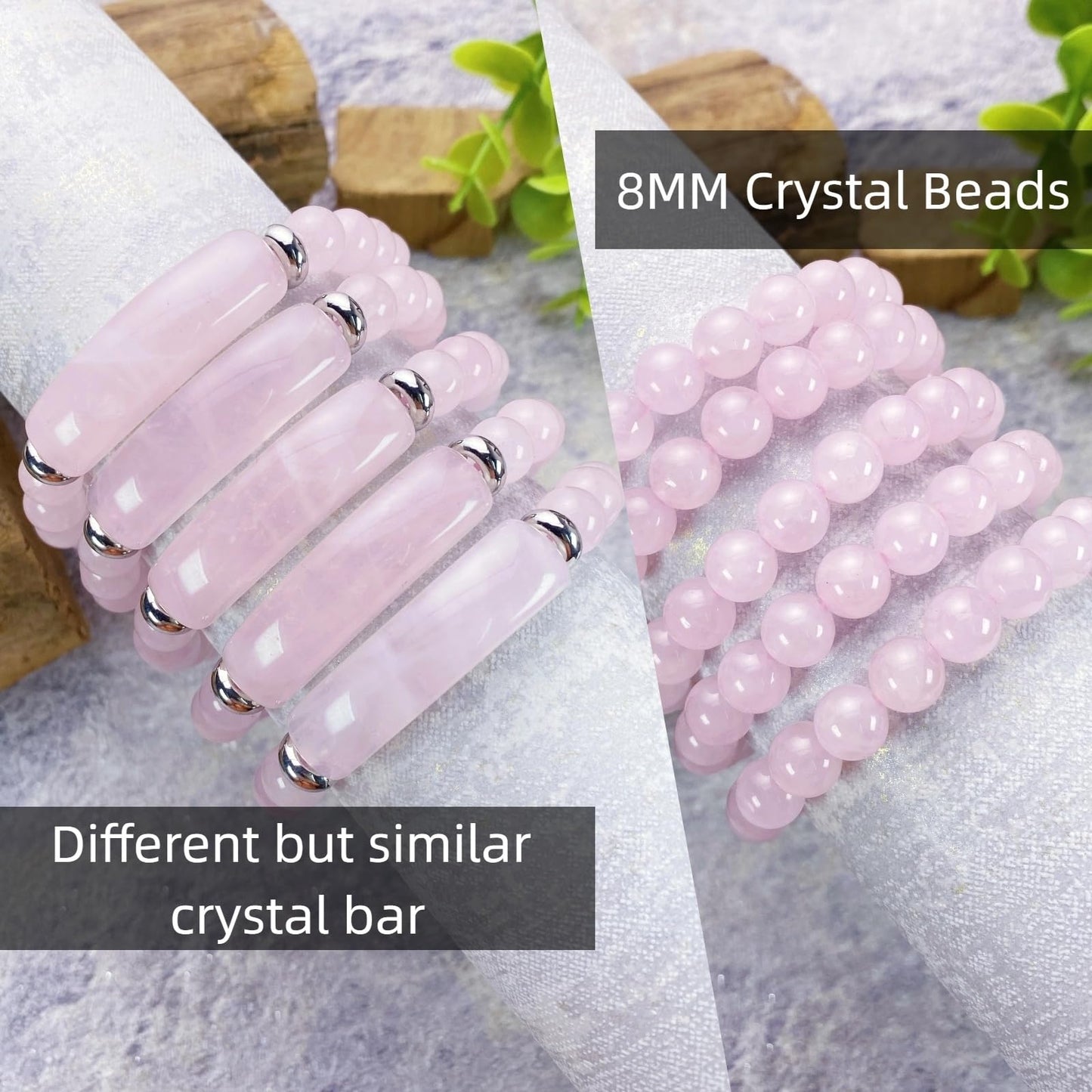 EDEN'S CALL 8mm Healing Crystal Beads Stretch Bracelet Handmade Good Luck Energy Chakra Stone Beaded Bangle, Rose Quartz
