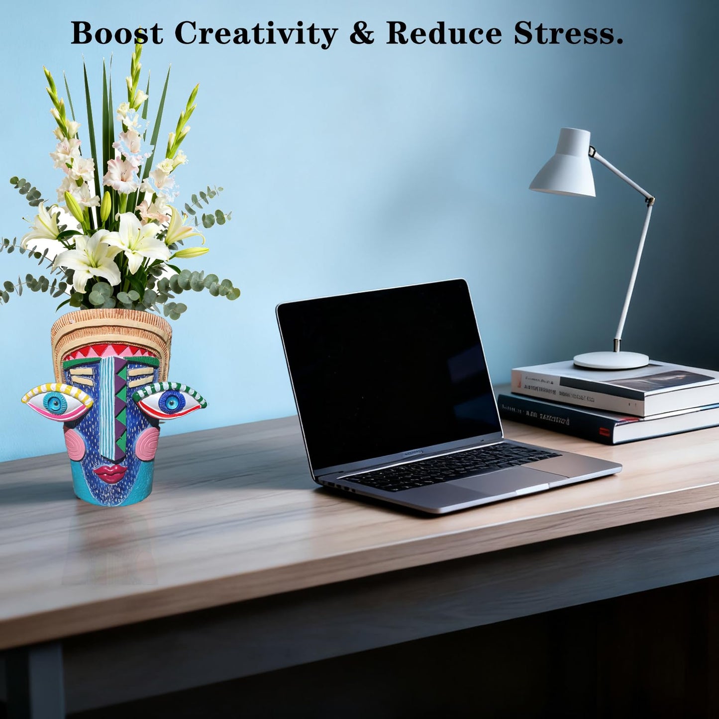 Bsearty Big Eye Face Planter, Tall Cartoon Abstract Resin Flower Pot, Colorful Funky Vase for Succulents (Blue, Large)