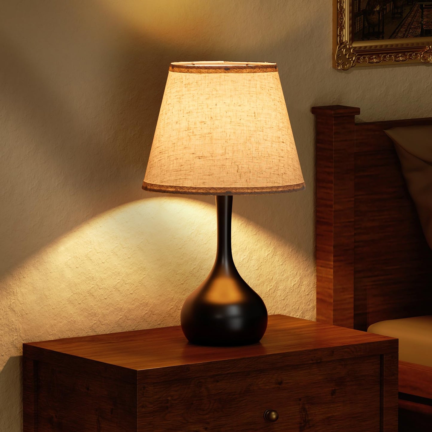 ONEWISH Touch Bedside Lamp for Bedroom, 3-Way Dimmable Farmhouse Table Lamps for Nightstand with Fabric Shade, Desk Lamp for Kids Reading, Home Office