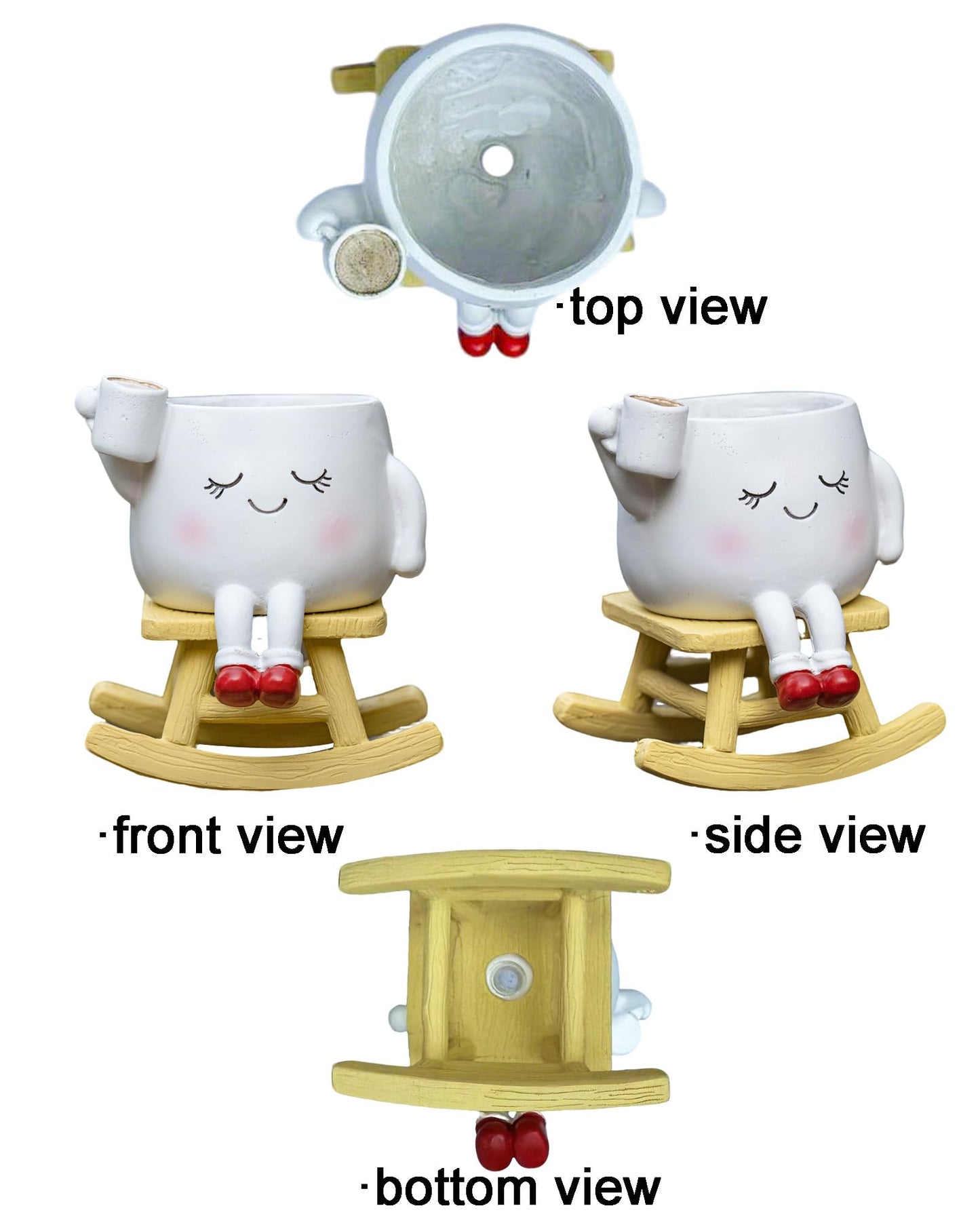 RZOIKZOI Rocking Chair Smiley Face Planter,Cute Plant Pots for Indoor Outdoor Plants,Succulent Pots with Drainage Hole,Unique Funny Flower Pot,Plant Gifts for Mother's Day, Birthday, Christmas（White）