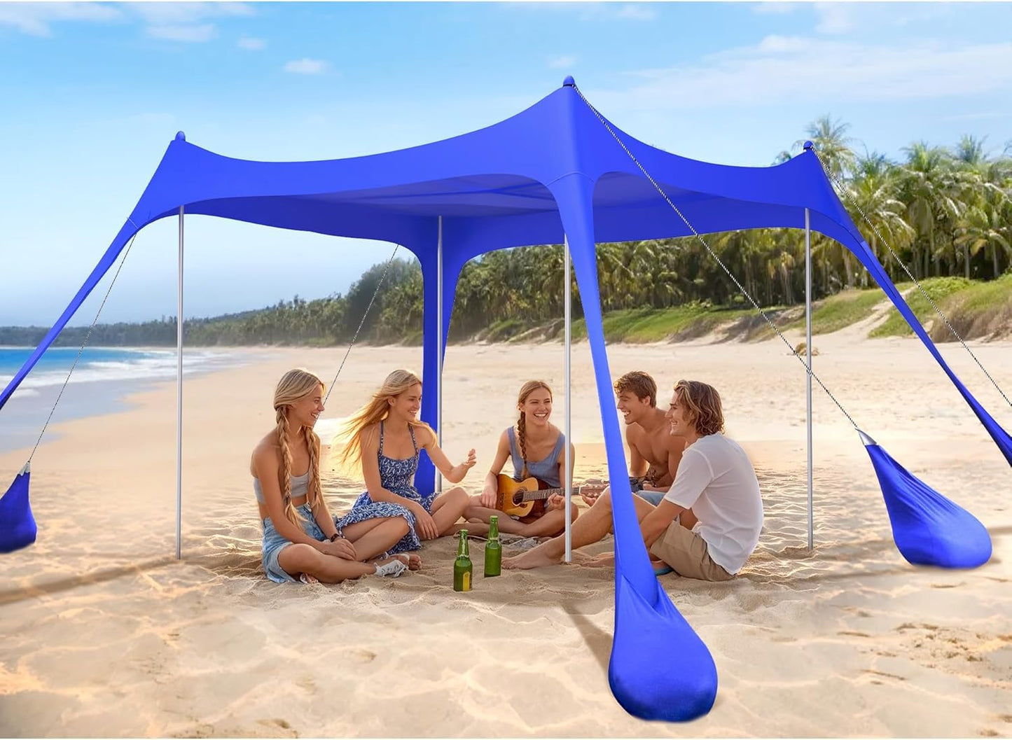 2PM SPORTS Beach Tent Sun Shelter 10x10 FT - UPF 50+ UV Protection, 8 Sandbags, Easy Setup, Portable Beach Shade Canopy for Family Picnic Camping Travel