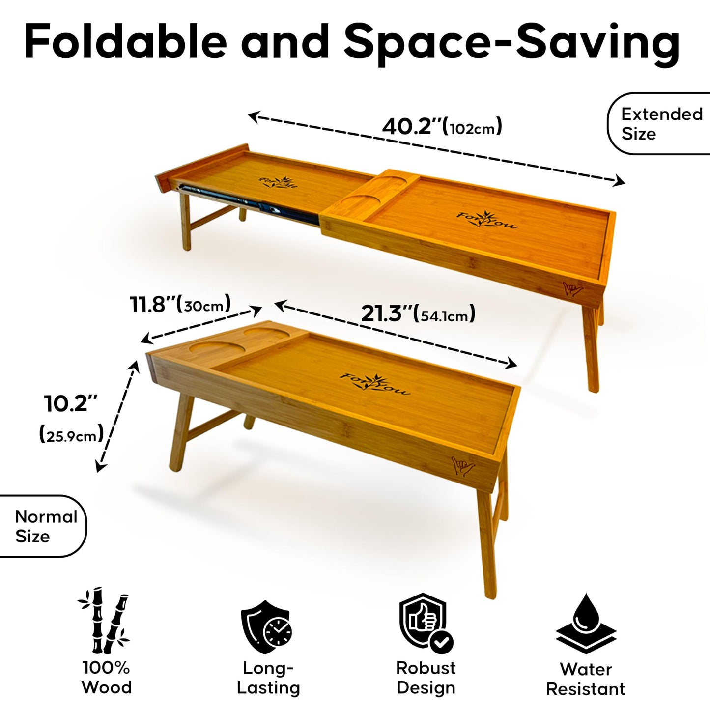 Shaka4Tommy Breakfast Bed Table Tray for Two - One Piece, Dual Use Couple Bed Tray with Cup recesses - Food Trays for Eating on Couch, Space Saving Breakfast Table - Gift Ready - Acacia Wood