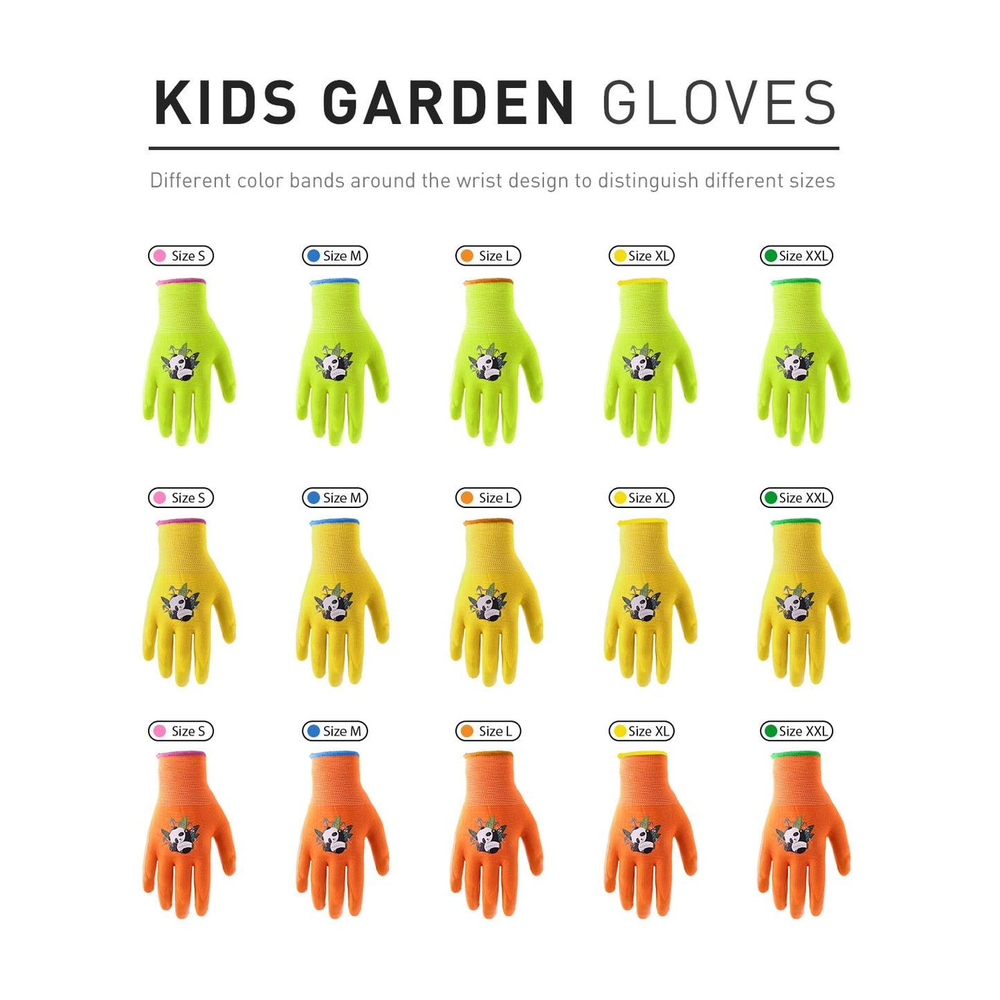 HANDLANDY 3 Pairs Kids Gardening Gloves Latex Free, Nitrile Coated Children Toddler Garden Yard Outdoor Playing Gloves for Little Girls Boys (Size S)