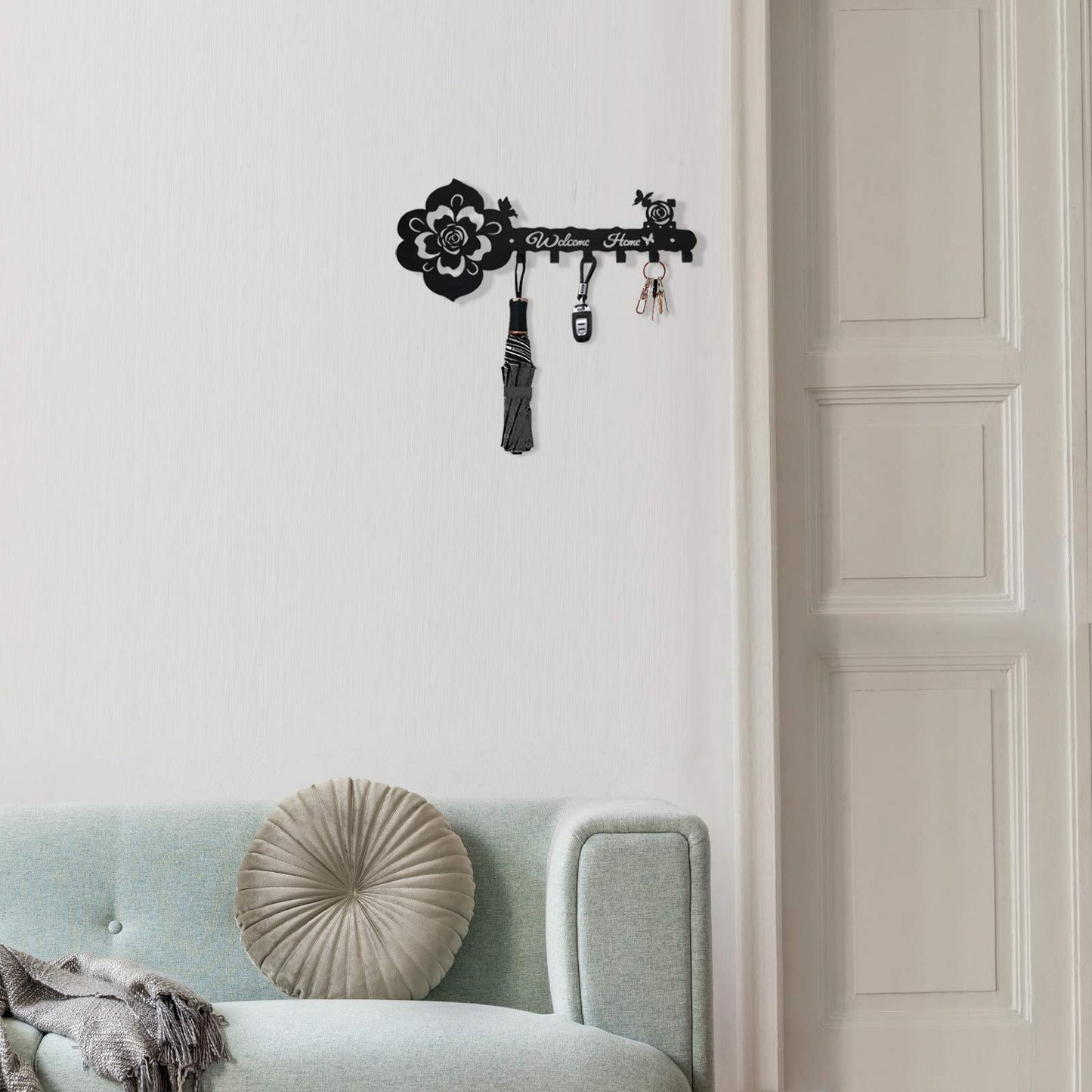 Deveosa Key Hooks Holder for Wall Decorative - Small Black Entryway Welcome Home Sign Key Hanging Hangers Wall Mounted Racks