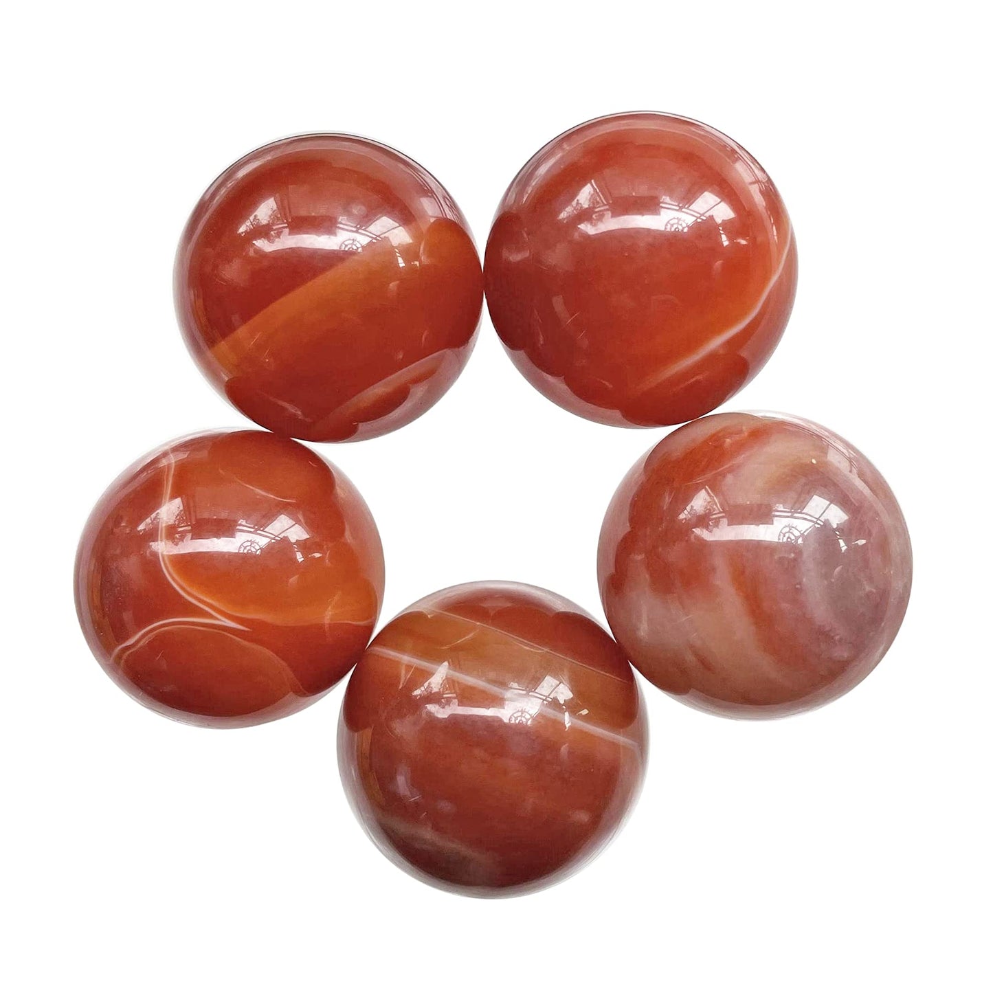 Fekuar 5 Pcs Carnelian Crystal Sphere Ball Set, Polished Healing Energy Mineral Gemstone Balls for Reiki Chakra Decoration Fengshui 20mm