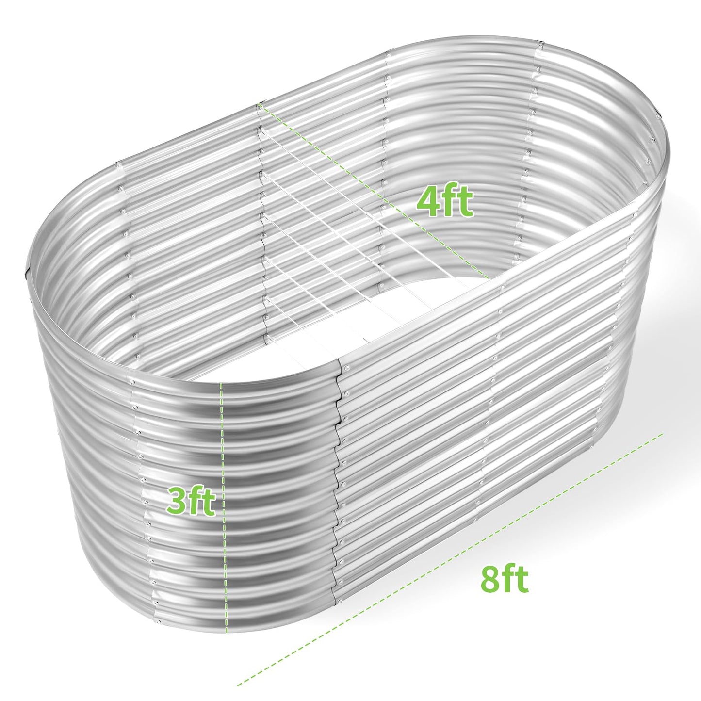 Land Guard 8x4x3ft Oval Galvanized Raised Garden Beds, Large-Capacity Metal Planter Box Outdoor, Durable Deep Raised Garden Bed 3ft Tall, Raised Beds for Gardening Vegetables, Classic Silver