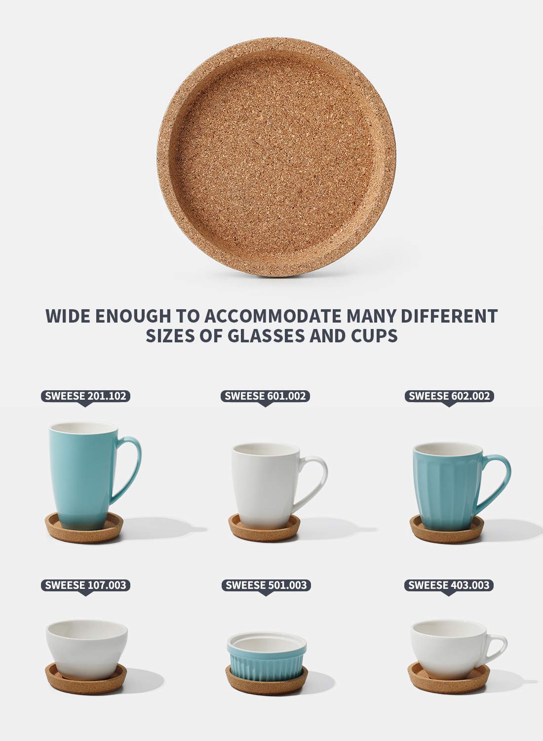 Sweese Cork Coasters - 4 Inch Perfect for Most Kind of Mugs - Protect Your Table from a Liquid Ring - Set of 10