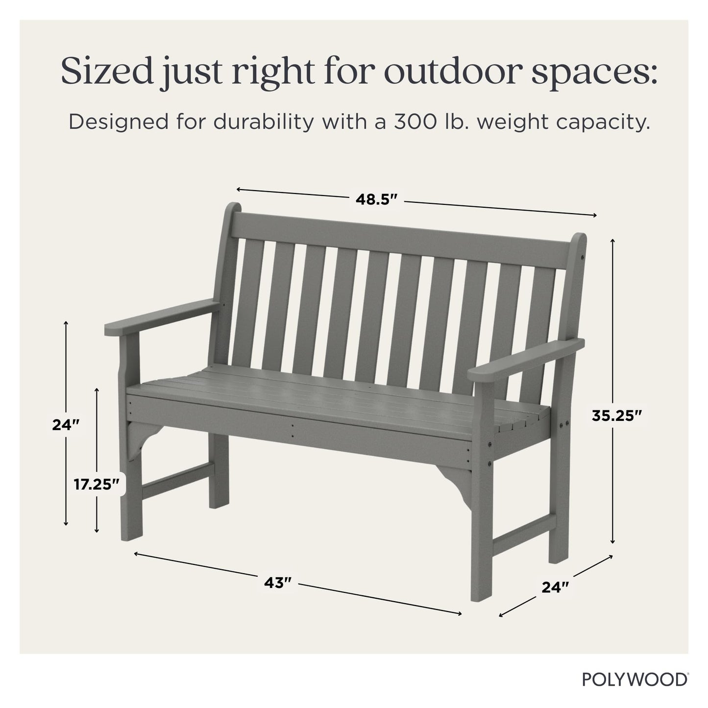POLYWOOD GNB48GY Vineyard 48" Bench, Slate Grey