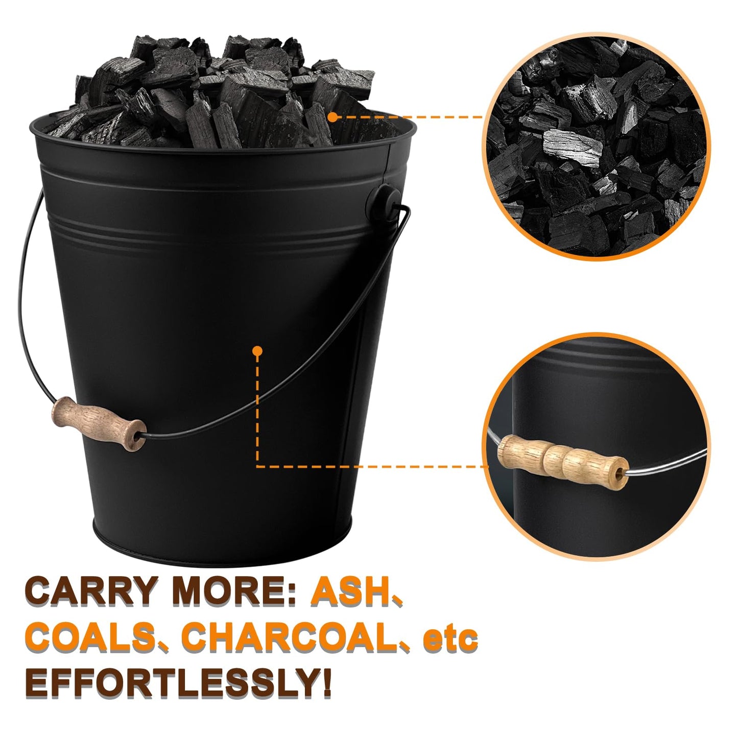 BRIAN & DANY Ash Bucket with Lid and Shovel, 4 Gallon Fireplace Bucket with Broom, Perfect for Fireplaces, Wood Stoves