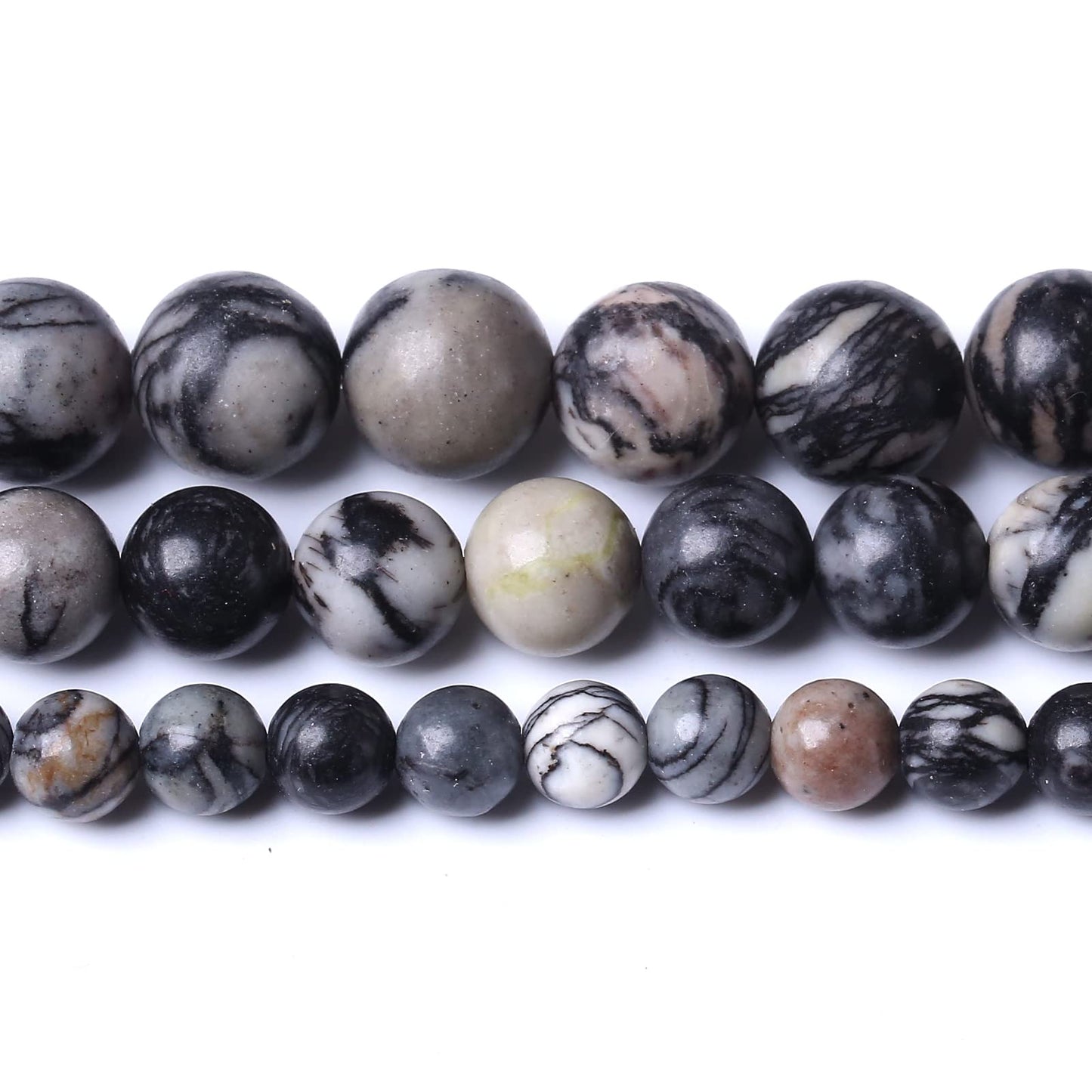 45PCS 8MM Natural Black net Work Beads Round Loose Stone Beads for Jewelry Making DIY Energy Stone Healing Power Bracelet 15"