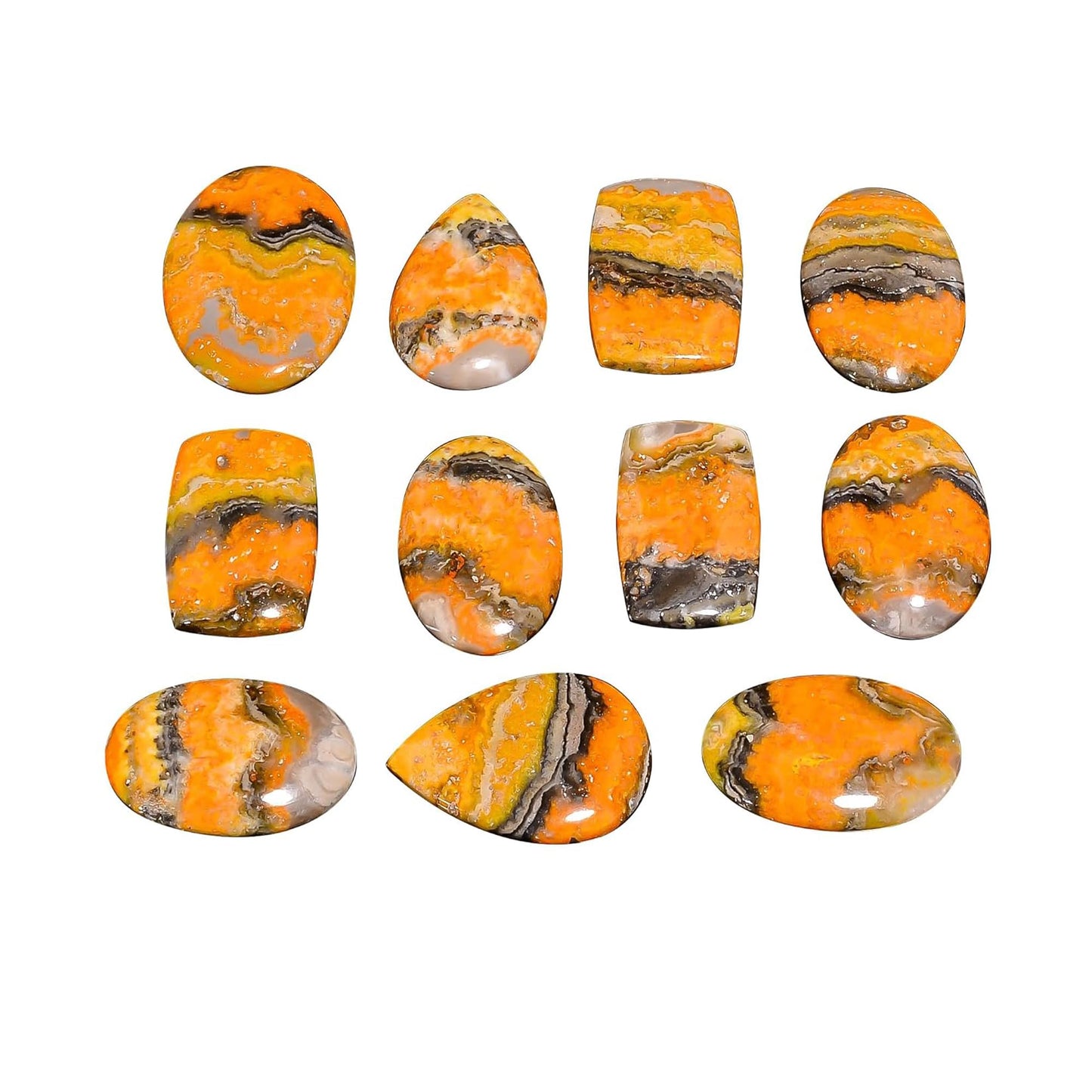 Natural 5, 4 & 3 Pcs Gemstones Cabochons Lot (15–30 MM), Multi Shape Stones for Jewelry Making Supplies Healing Crystals Gems Loose Gemstones (bumble bee, 3pcs)