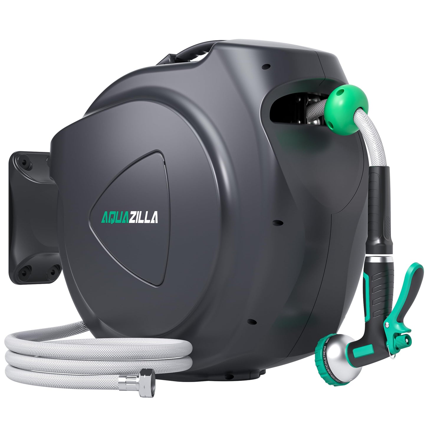 Retractable Garden Hose Reel, 65FT +6FT 5/8" Durable Wall Mounted Water Hose Reel with 180° Swivel Bracket, 9 Pattern Sprayer, 6Ft leader hose,Smooth Automatic Rewind, Any Length Lock.