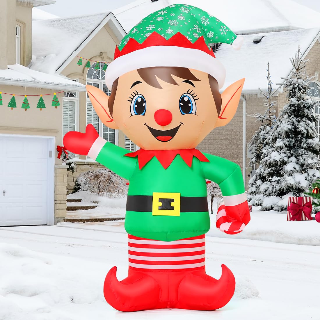 GOOSH 5.4 FT Christmas Inflatables Elf Decoration Blow Up Outdoor Christmas Built-in LEDs for Xmas Holiday Indoor Party Garden Lawn Yard Decor