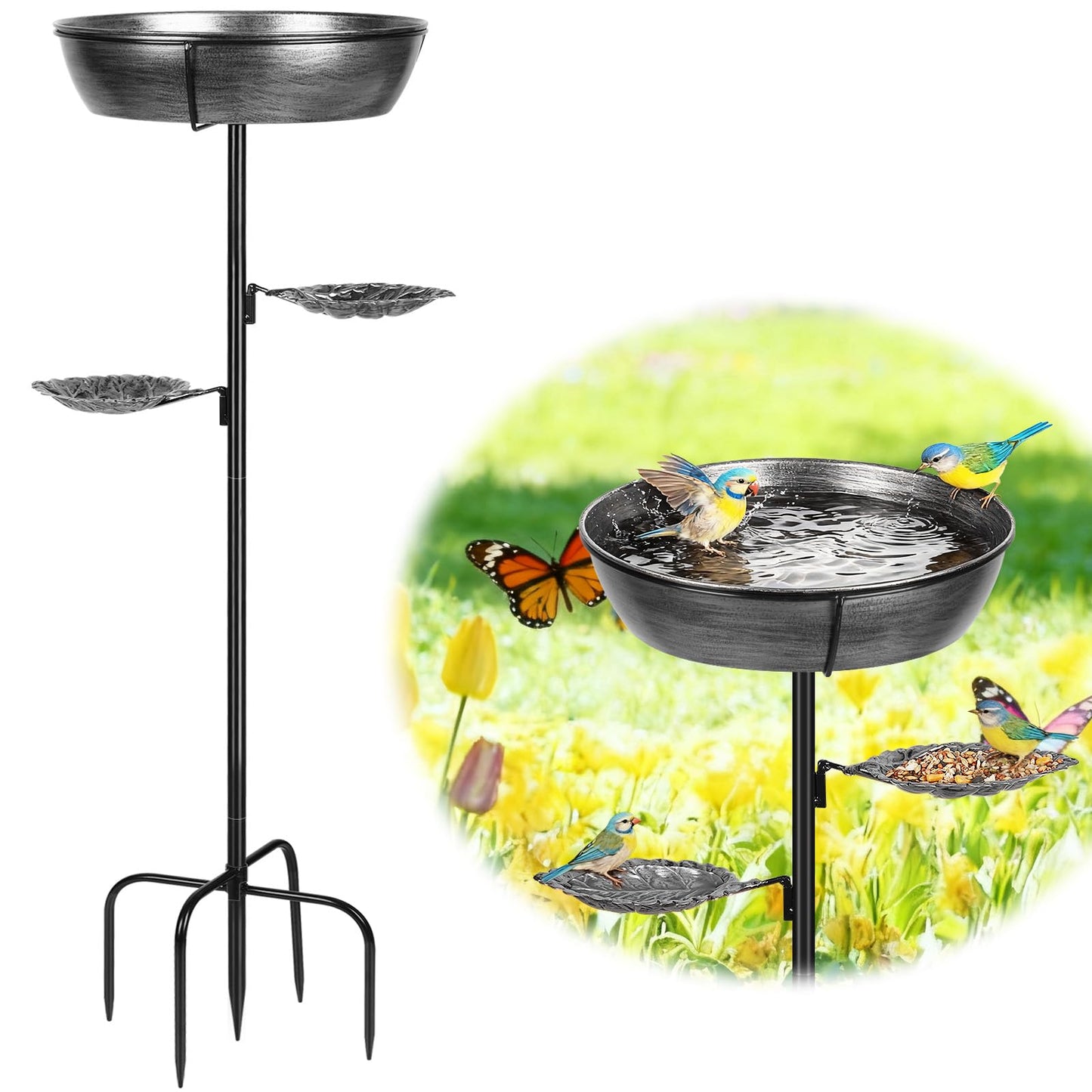 Olpchee Metal Bird Bath for Outdoor - Garden Bird Bath with Removable Bowl Heavy-Duty Base, Winter Birdbath Feeder Rust-Proof Birdbaths for Garden Yard Lawn Decor, Easy to Install(Grey)