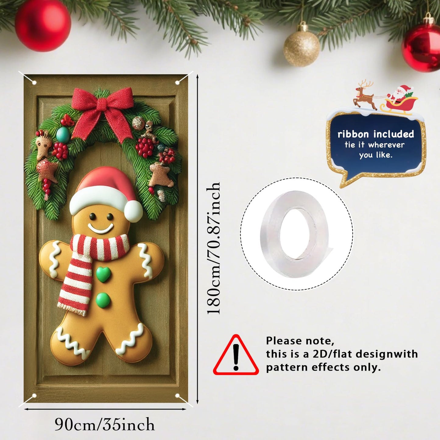 Nuxovilar Christmas Door Cover Banner 35x71 Door Banner Christmas Festive Gingerbread Man Winter Holiday Decor for Home Indoor Outdoor