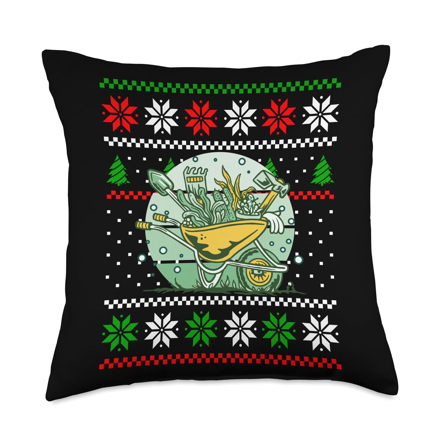 Gardener Gardening Christmas Design Co. Christmas Wheelbarrow Gardening Lover Xmas Design Throw Pillow, 18x18, Multicolor