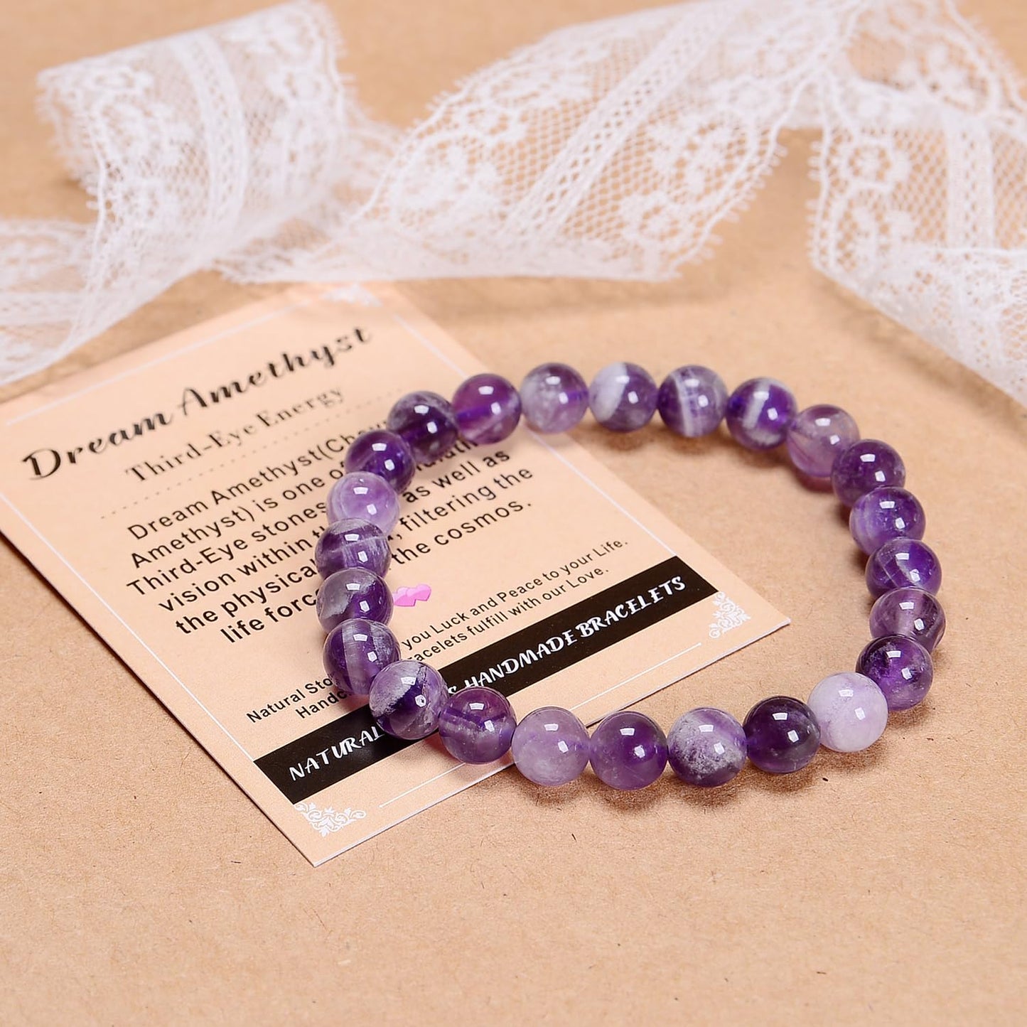 AD Beads Handmade Gemstone Stretch Elastic Bracelet Crystal Healing Reiki Nature's Beauty and Spiritual Essence Unisex (10mm, Dream Amethyst (Third-Eye Energy))