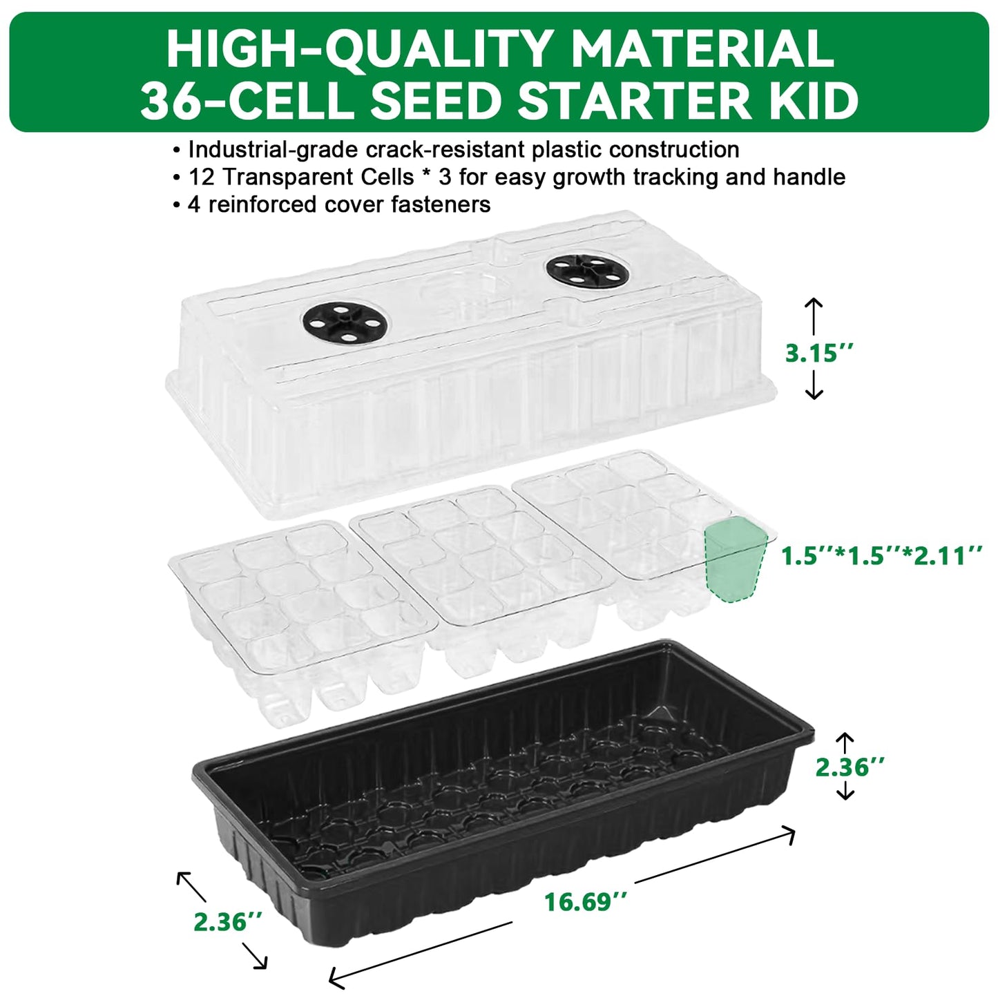 Yioviru Seed Starter Tray with Grow Light,2 Pack 72 Cells Seed Starter Kit with Humidity Dome, Seed Starting Trays for Indoor Plant,Seedling Starter Trays for Germination