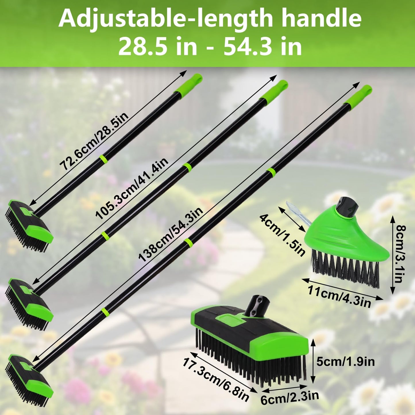 Crack Weeder Brush Long Handle 3-in-1 Wire Floor Scrubber Brush Crack Weeder Tool - Manual Crevice Weeding Tool with Scraper , Weed & Moss Remover for Driveway, Patio, Garage, Deck, Pool, and Sidewalk