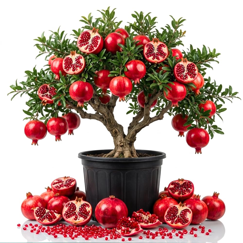 Pomegranate Tree Live Plant in 1 Gal Pot, Live Sweet Pomegranate Plants, 1-2 Feet Tall, Sweet Fruit Tree, Fast-Growing and High Yielding, No to CA