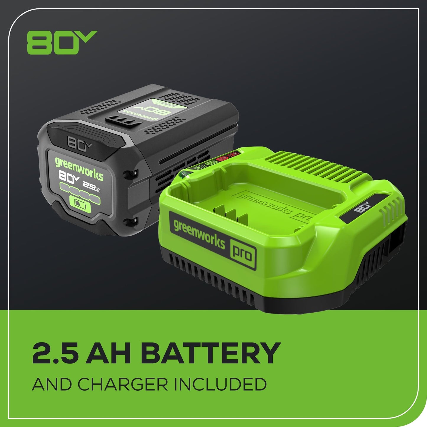 Greenworks 80V 16" Brushless Cordless Chainsaw (Great For Tree Felling, Limbing, Pruning, and Firewood), 75+ Compatible Tools, 2.5Ah Battery and Charger Included
