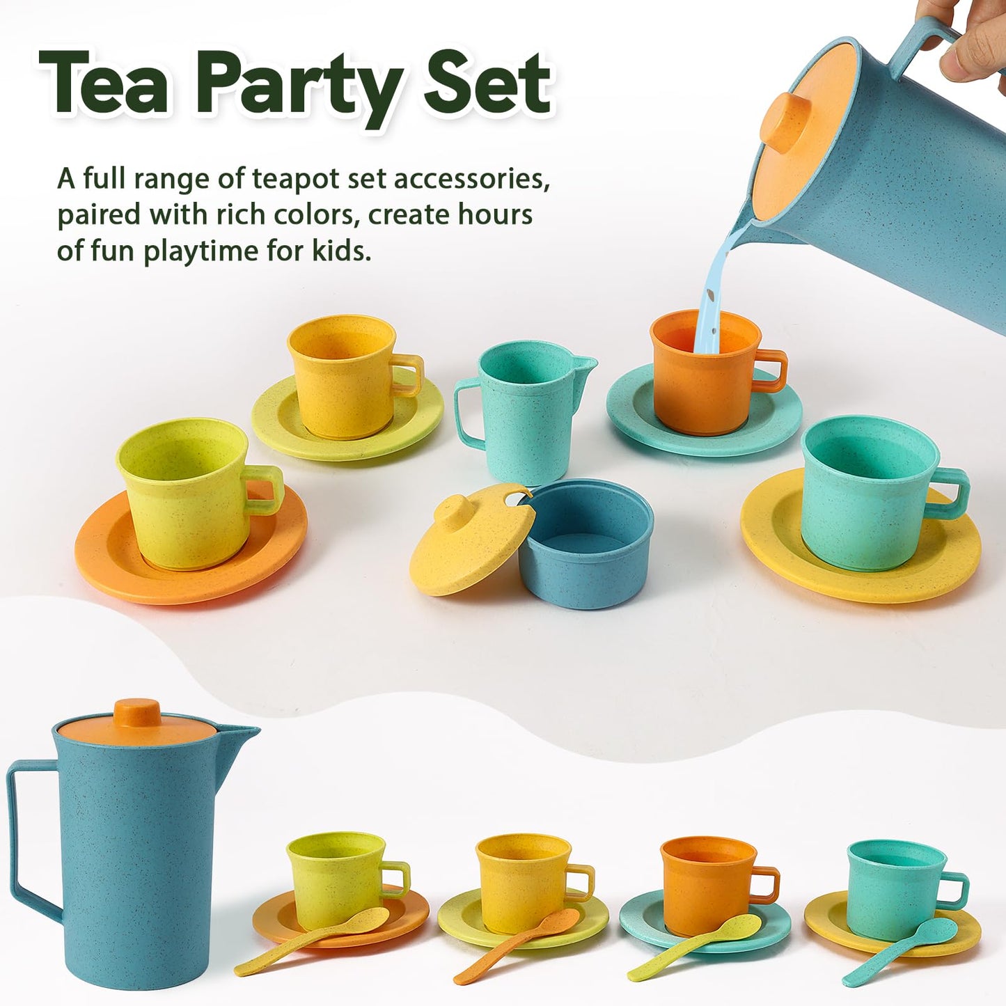 HERSITY Picnic Basket Toys for Toddlers, Kids Play Tea Sets with Teapot Tea Cup Dessert Food and Mat, Pretend Play Kitchen Accessories Tea Party Set Little Girl Boy 3 4 5 Years Old