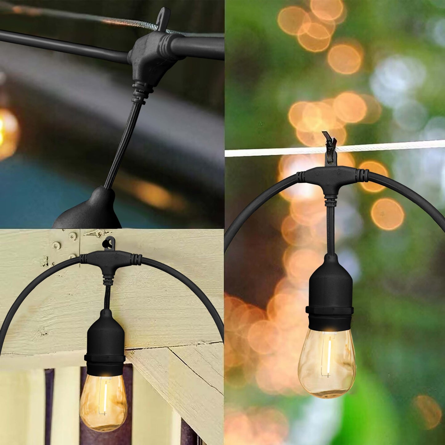 Banord Outdoor String Lights, 50FT Waterproof Patio Lights with 1W Dimmable LED Bulbs, Hanging String Lights for Outdoor Backyard, Garden, Deck, Porch, Gazebo, Balcony, Camping, Party(Black)