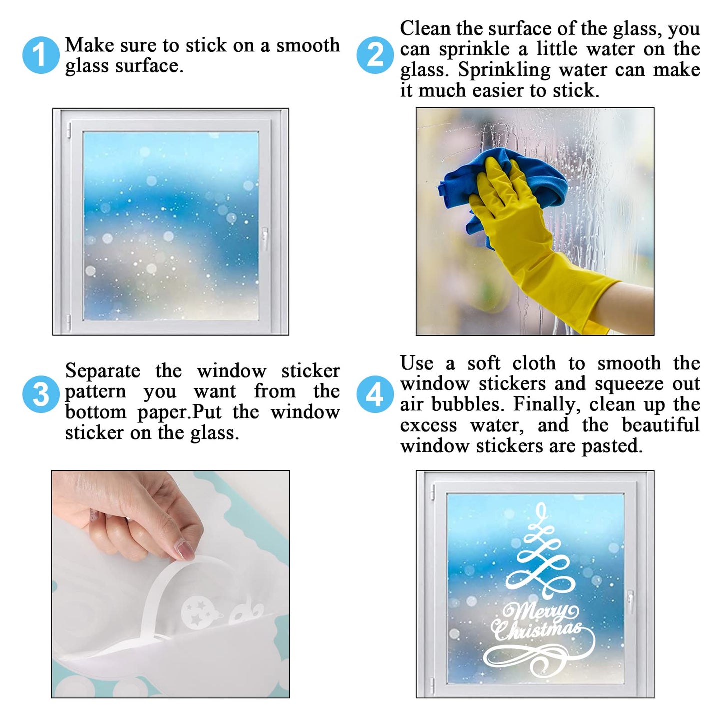 Whaline 9 Sheets Christmas Window Clings Stickers Double-Sided Merry Christmas Tree Snowflake Window Decals White Holiday PVC Stickers for Home Shop Glass Display Decoration, 9 Sheets