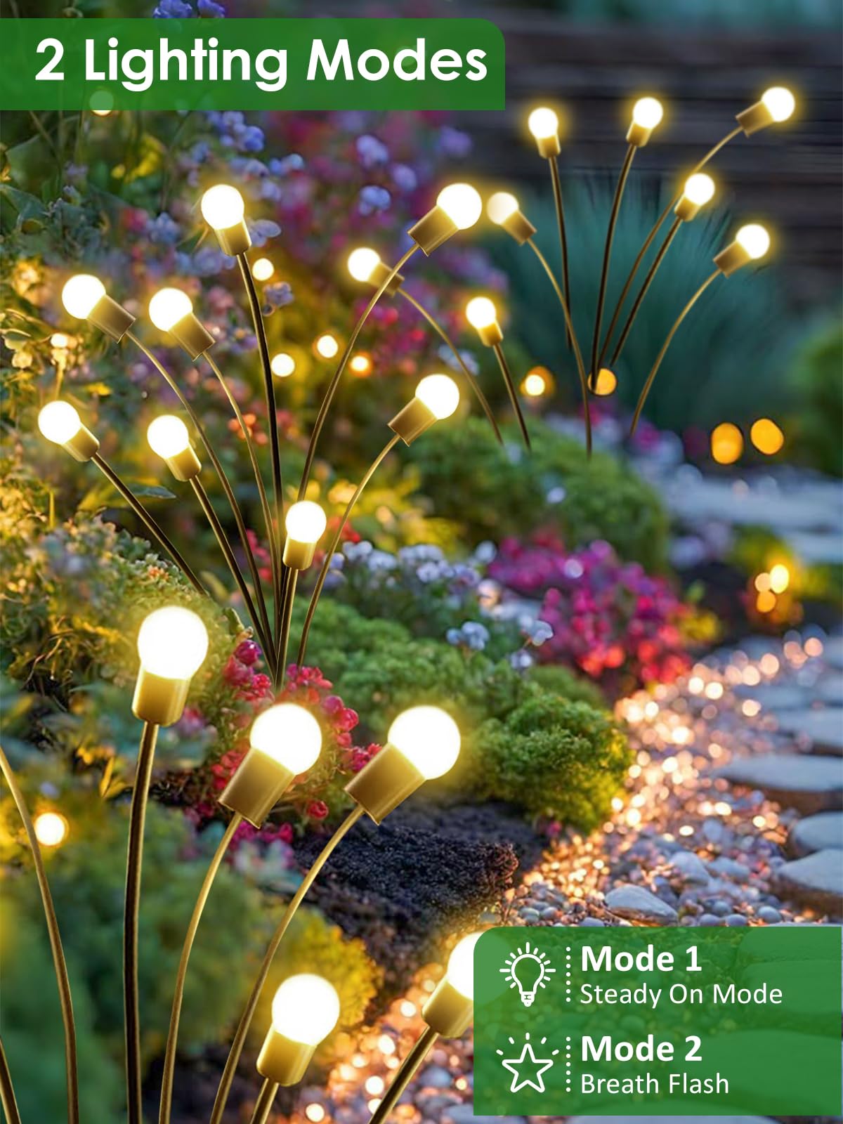 2026 Upgraded Solar Lights Outdoor, 8 Pack Solar Garden Lights with 2 Modes, Firefly Lights Outdoor Waterproof, Sway by Wind, Twinkle Firefly Light for Yard Patio Path Garden Decoration (Warm White)