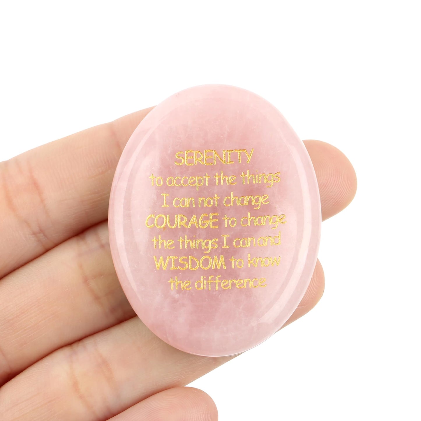 QINJIEJIE Serenity Prayer Rose Quartz Healing Crystal Thumb Stone Worry Stones Engraved Inspirational Stones Anxiety Relief Items Teacher Appreciation Encouragement Gifts for Women Mother