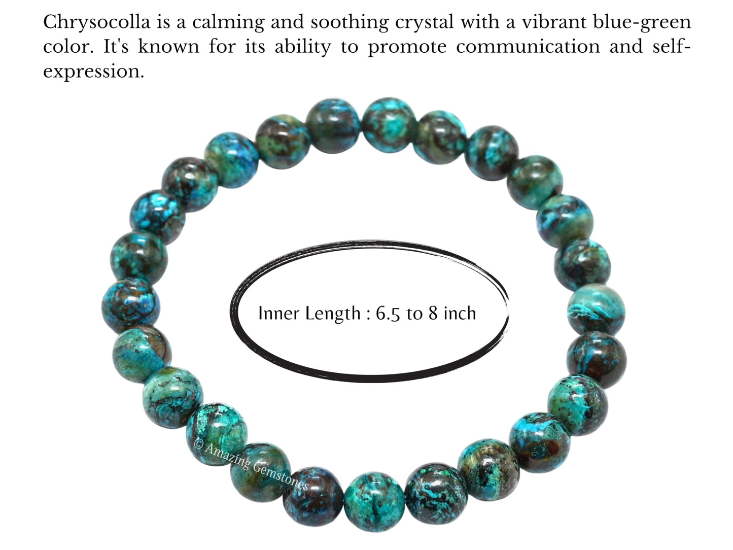 Amazing Gemstone Crystal Bracelet for Women Men's Gifts - Protection Healing Crystal Bracelet - 8mm Gemstone Beaded Stretchable Bracelet Pulseras Para Hombres Mujer Stocking Stuffers Mothers Day Gift (Chrysocolla)