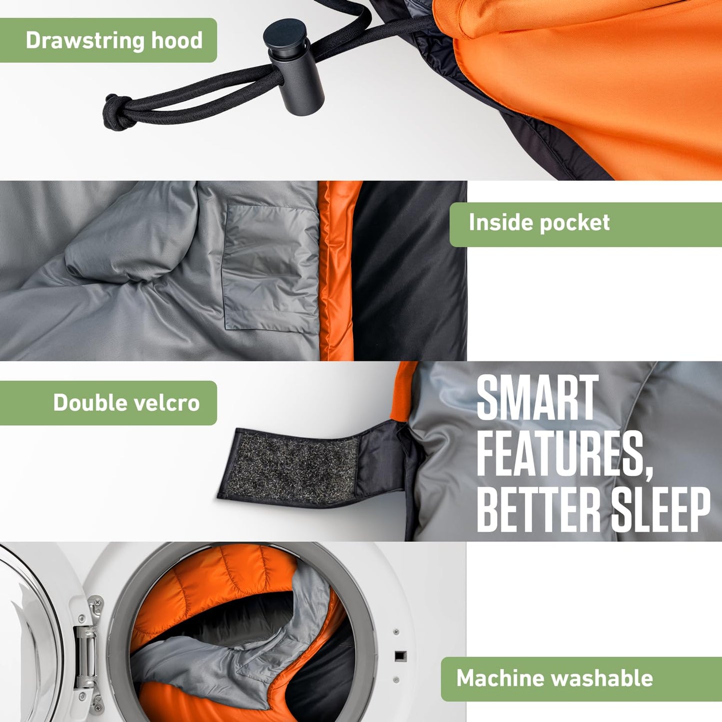 VENTURE 4TH 3-Season XXL Backpacking Sleeping Bag, Camping Sleeping Bags for Adults & Kids - Lightweight, Comfortable, Water Resistant, Ideal for Hiking, Camping & Outdoor – Orange/Black