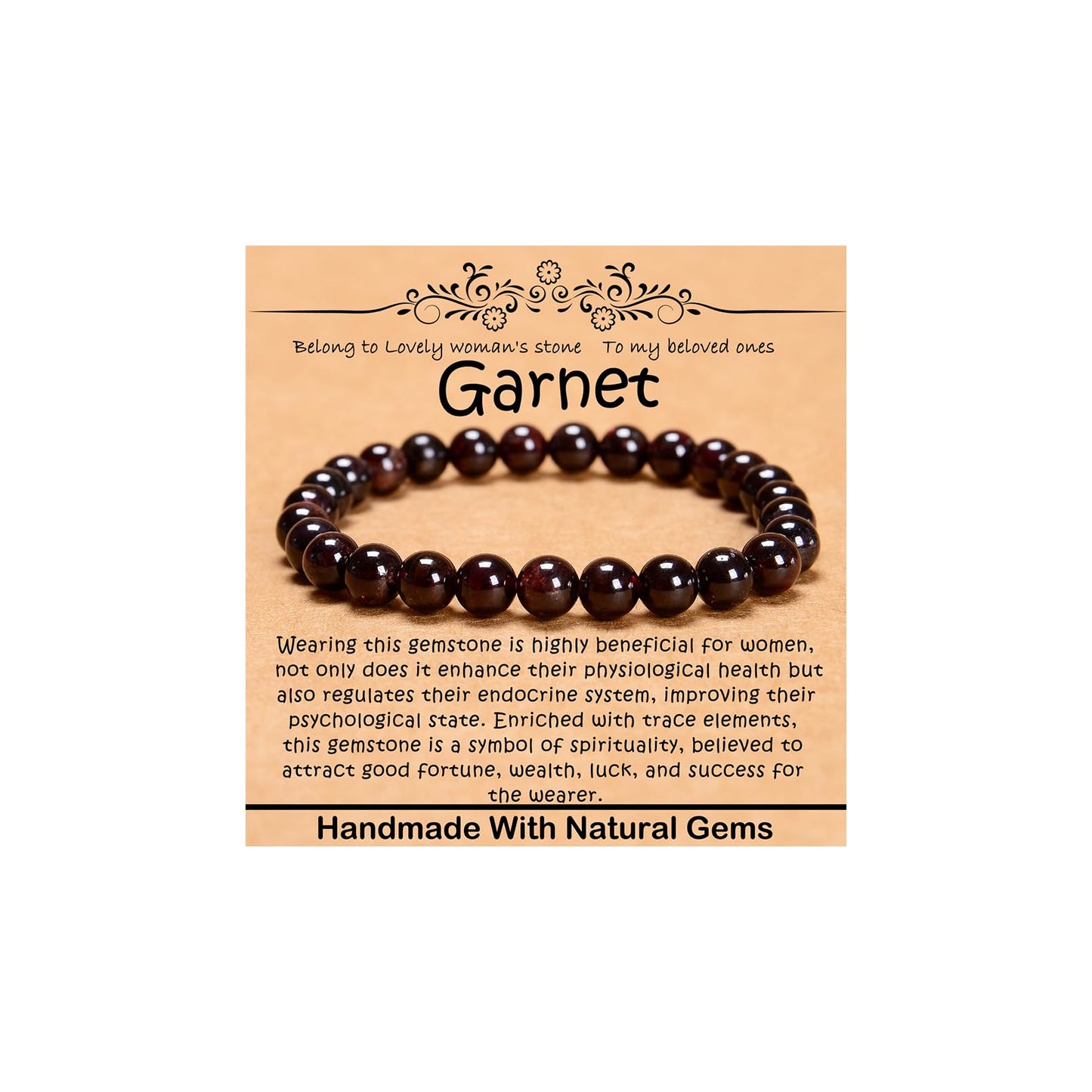 CHCCOYE 6mm Natural Healing Gemstone Bracelet Handmade Yoga Stretch Elastic Bracelet Stress Relief Crystal Jewelry for Men and Women (6mm, Garnet)