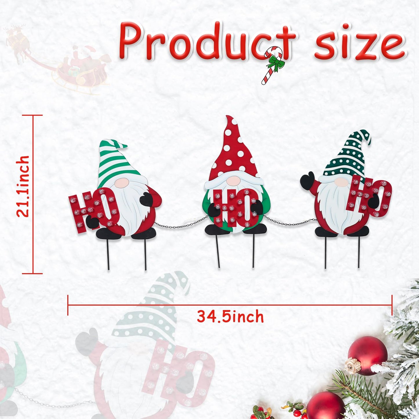 WONDER GARDEN 3 PCS Christmas Yard Signs Christmas Decorations Outdoor, Metal Xmas Yard Stakes Gnomes Lawn Decor, Xmas Garden Stakes with Led Lights for Patio Pathway Outside Decorations