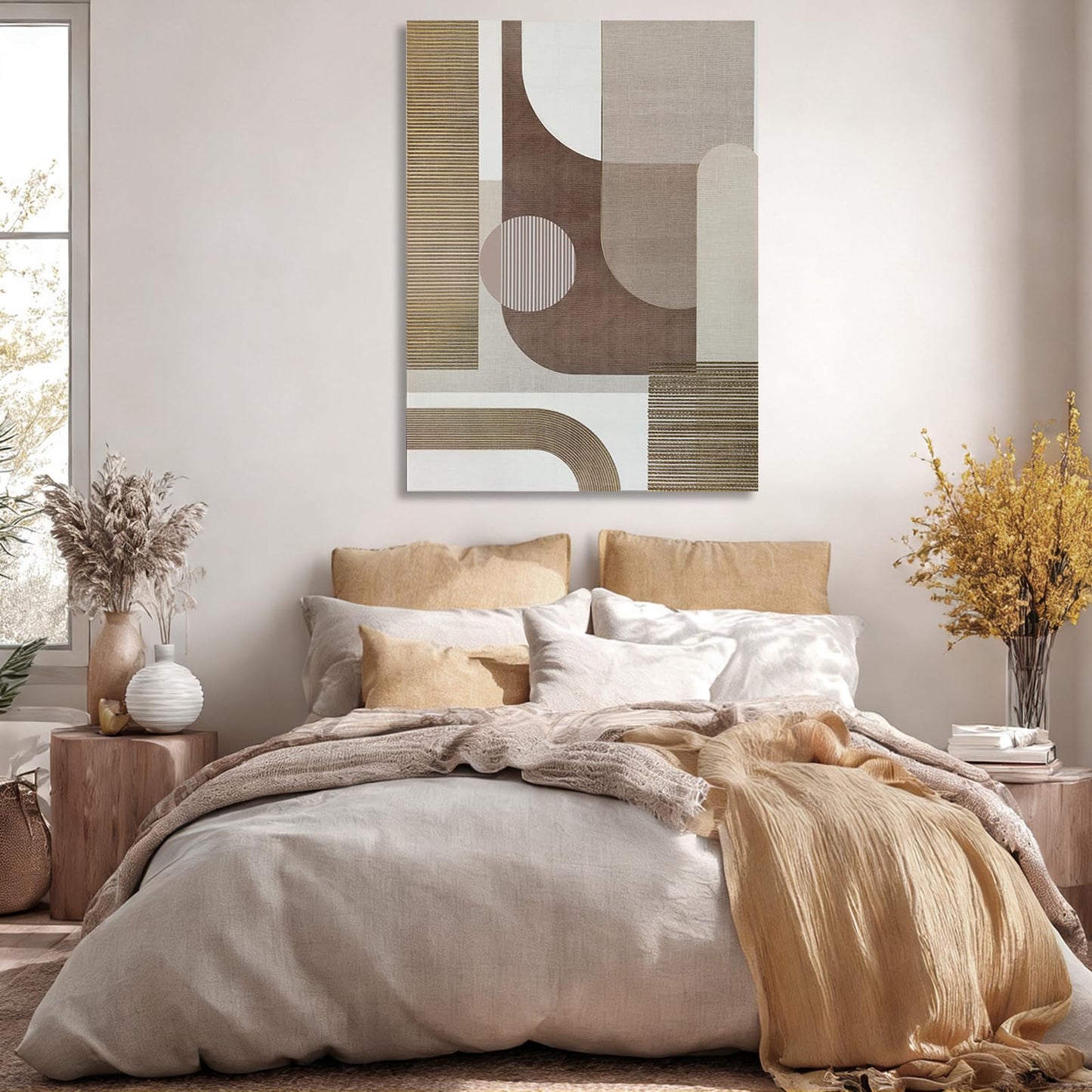 ZENPEE Neutral Beige/Taupe Geometric Wall Art, Minimalist Abstract Canvas Print, Framed & Ready to Hang, Modern Decor for Living Room and Bedroom, 32 x 24 Inches