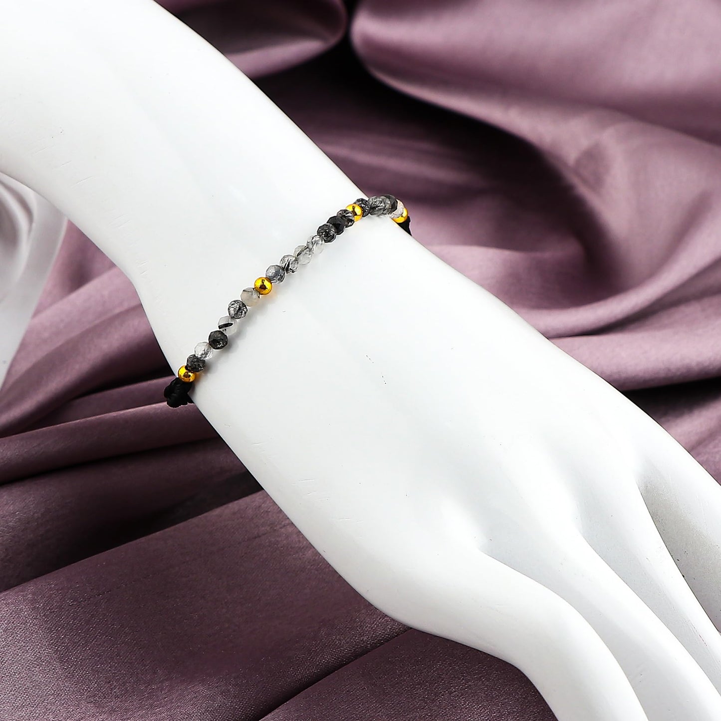 GEMSYMPHONY Black Rutilated Gemstone Beads Braided Bracelet – 3.5mm Natural Stone Beads, Handmade Adjustable Braided Rope Bracelet, Healing Crystal Jewelry for Men & Women, Unisex Boho Gift