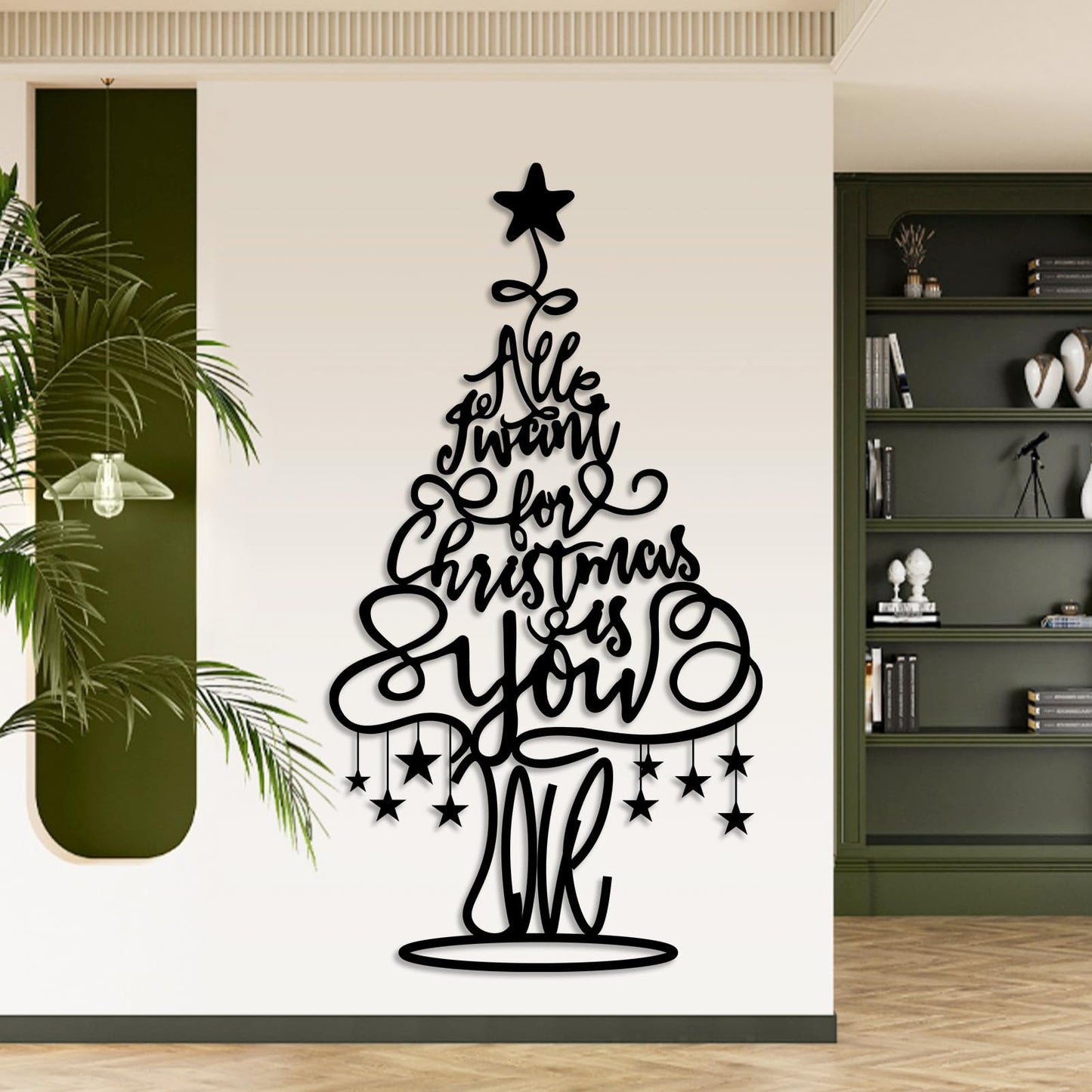 Merry Christmas Tree Metal Wall Decor, Christmas Tree Metal Wall Art for Ling Room, Bedroom, Office (Black,59" x 31" / 150 x 80 cm)