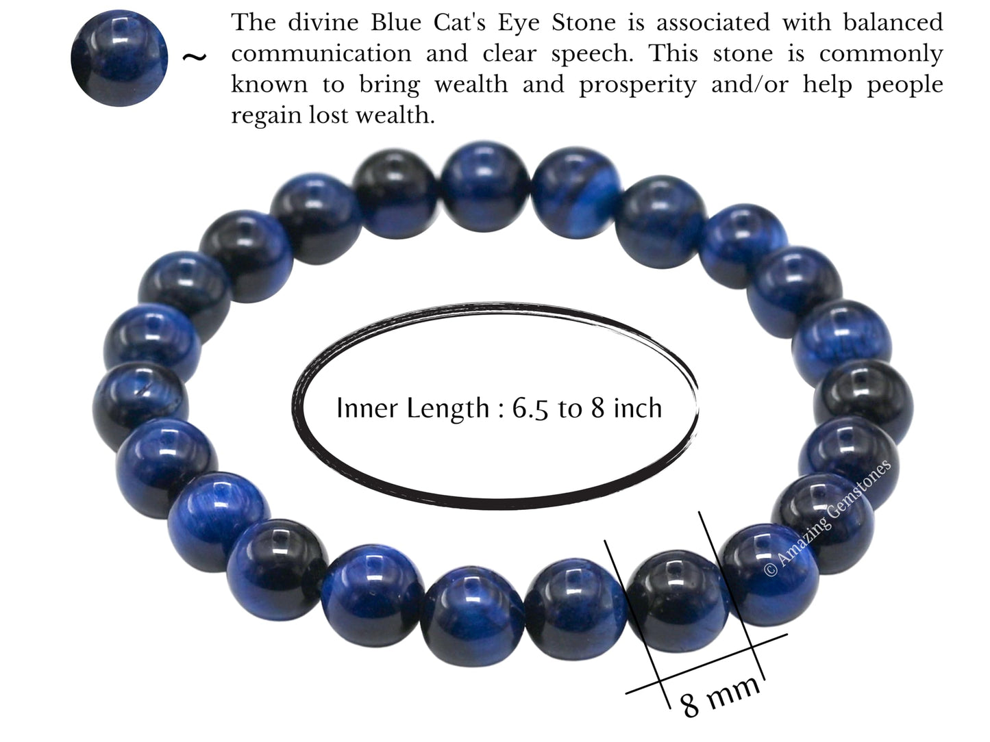 Amazing Gemstone Crystal Bracelet for Women Men's Gifts - Protection Healing Crystal Bracelet - 8mm Gemstone Beaded Stretchable Bracelet Pulseras Para Hombres Mujer Stocking Stuffers Mothers Day Gift (Blue Cat's Eye)