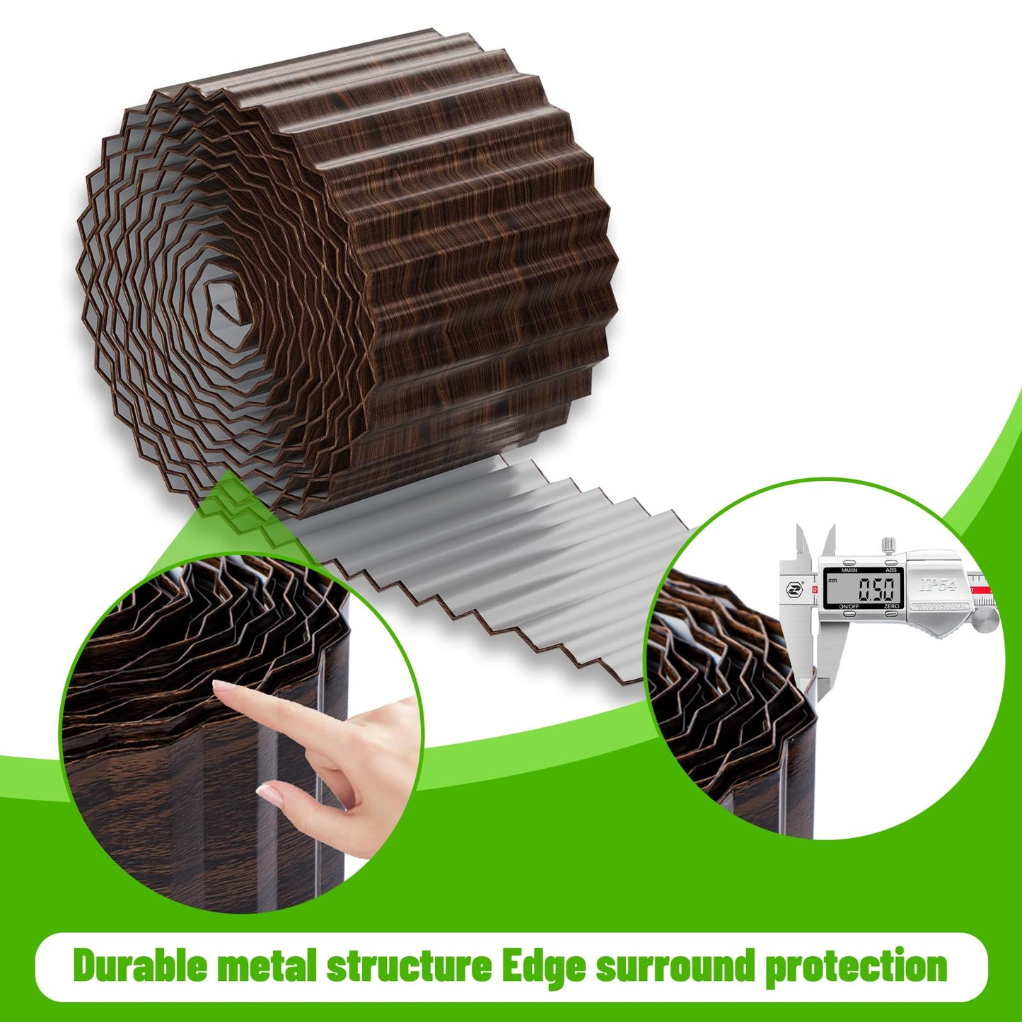 SnugNiture Corrugated Metal Garden Edging 4" x 50'-2 Pack, Sturdy Lawn Landscape Edging Border, Fence for Garden, Flower Bed and Yard (Brown)