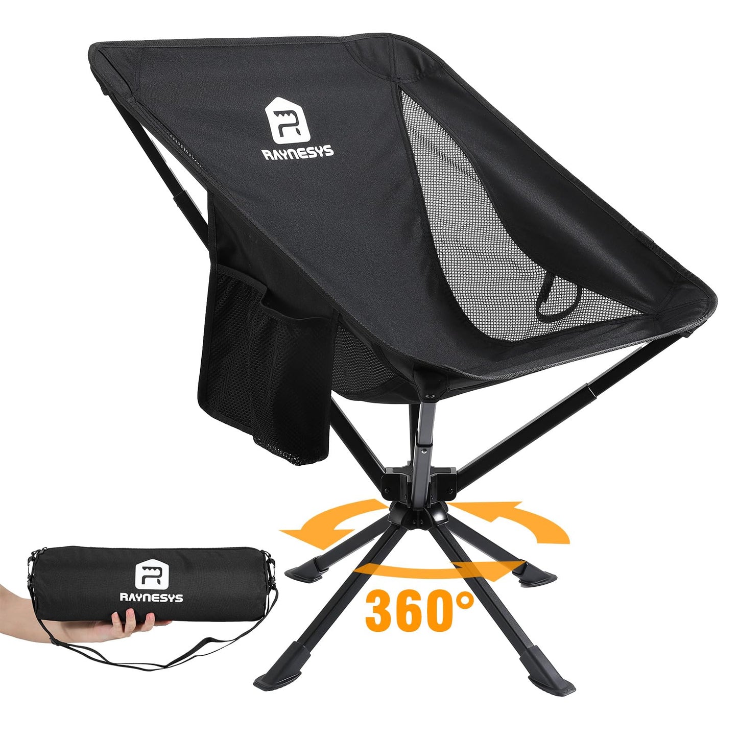 Raynesys 1 Pack Portable Camping Chair, Flexible 360° Rotation, Easy Carry, 8 Seconds Quick Setup Folding Camping Chair, 3.8Lb Lightweight Folding Chairs for Hiking, Beach, Sporting, Travel